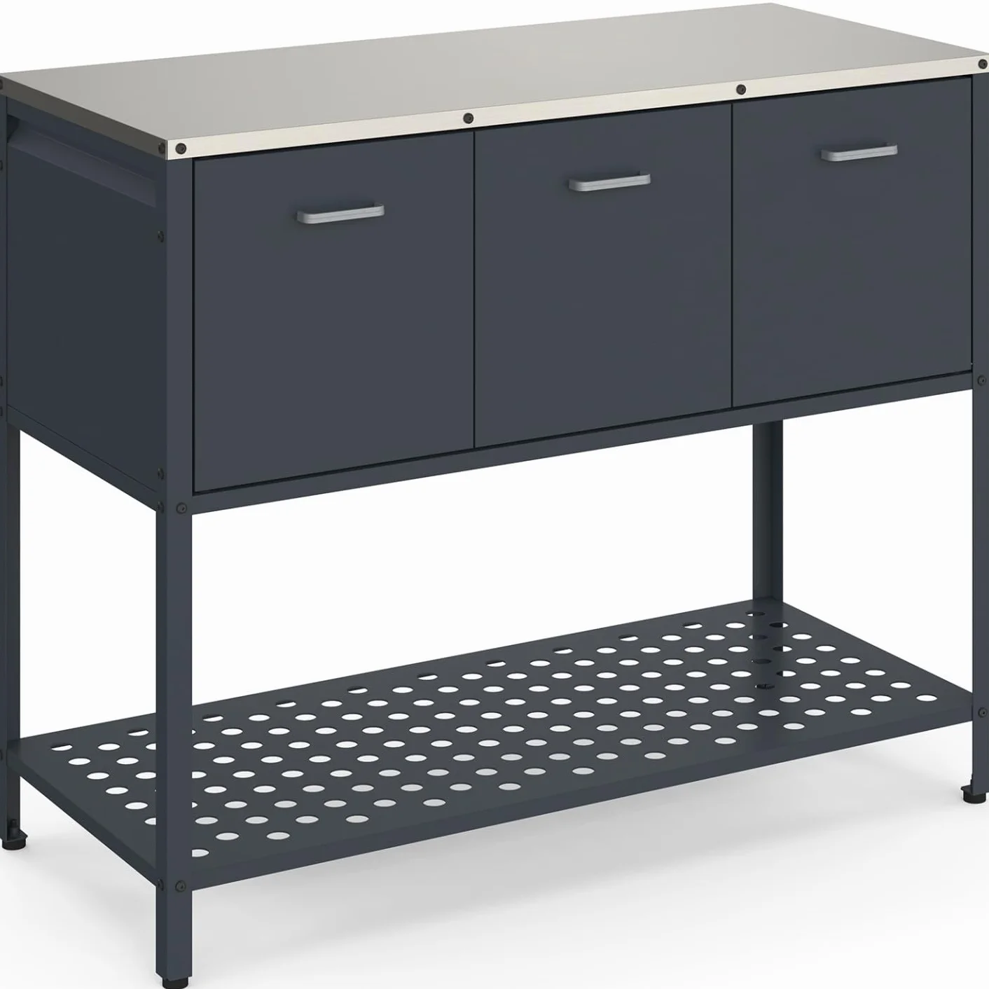 Meuble de Cuisine extérieure Pareo 3 Portes avec étagère en Acier Gris Anthracite