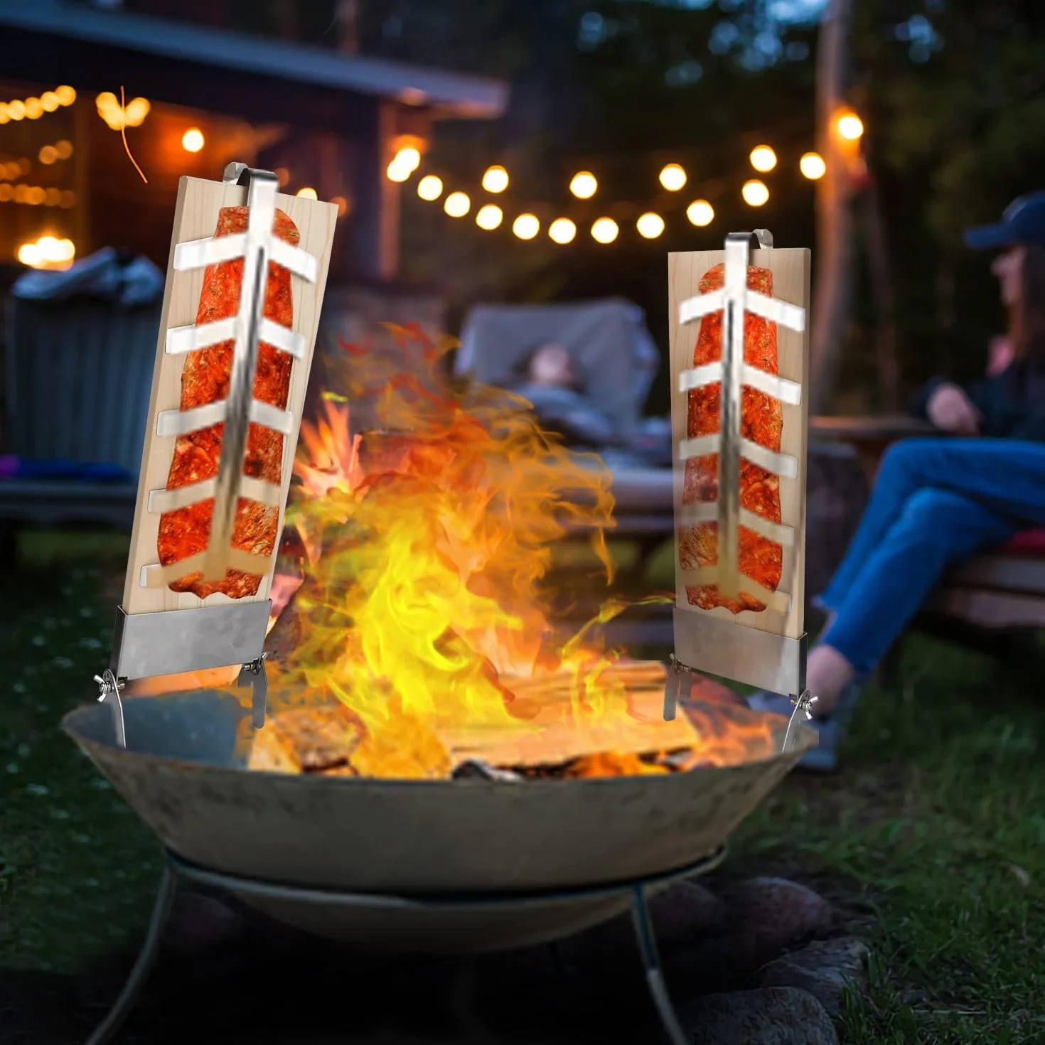 Randaco Lot de 2 planches à fumer en bois de cèdre - 5 niveaux réglables - Support en acier inoxydable - Saumon 2,5 kg - Pour brasero