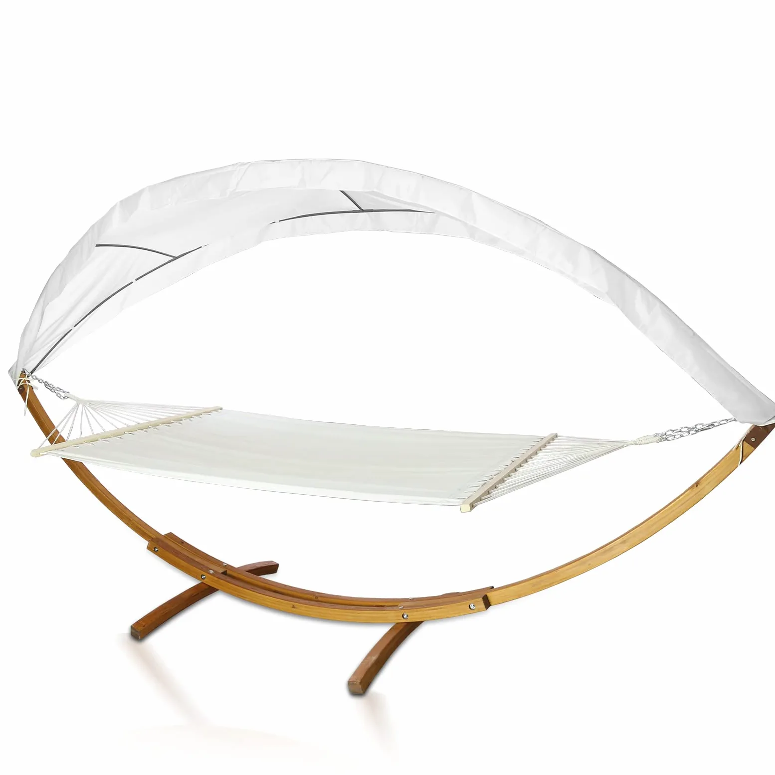 Hamac XXL de 410 cm avec Structure et auvent, Surface de Couchage 200 x 150 cm, hamac en Bois de mélèze résistant aux intempéries, jusqu'à 200 kg