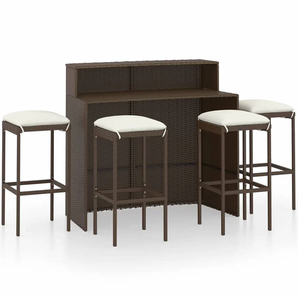 Ensemble de Bar de Jardin avec Coussins 5 pcs Marron Mobilier de Jardin Brun