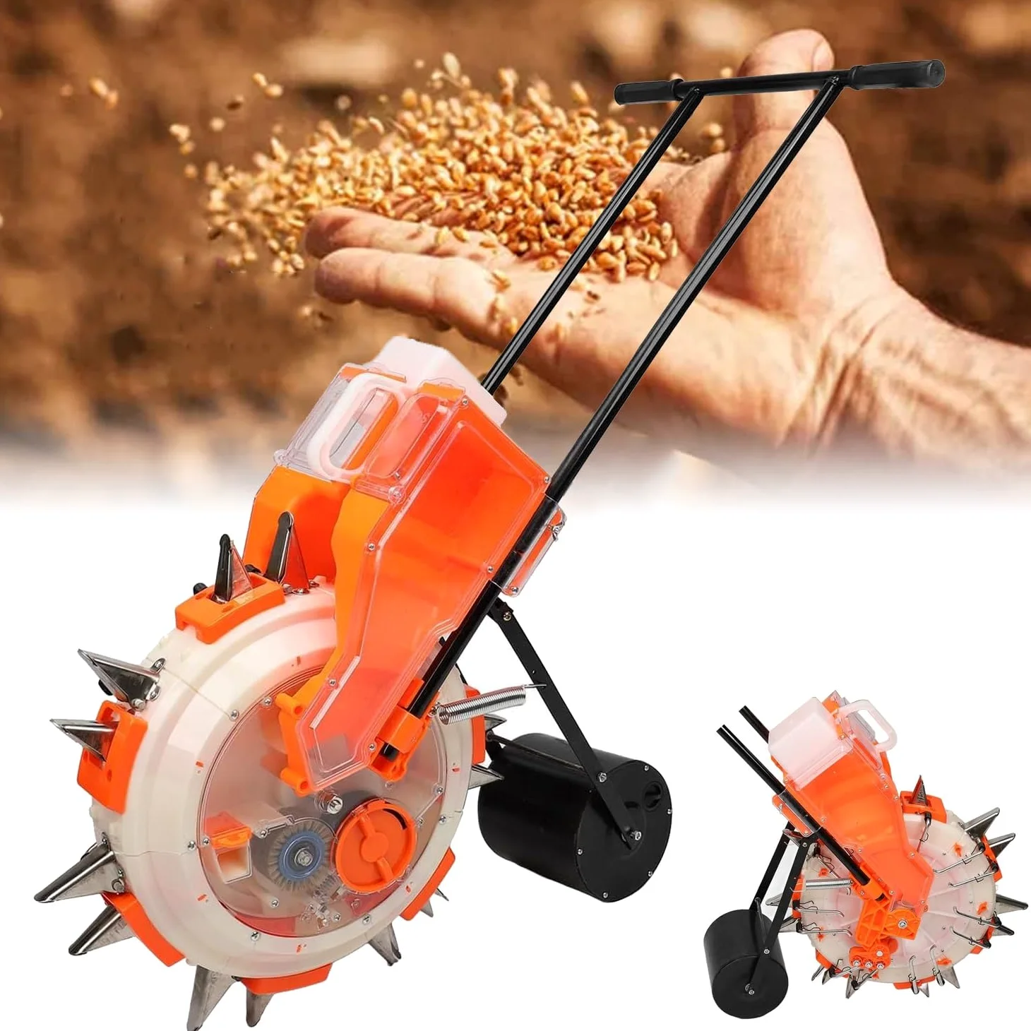 Semoir à graines à pousser à la main, 5 à 7 bouches, semoir à pousser pour jardin, semoir portable pour cultures en rangées, peut contenir 5 kg de graines et 3,5 kg d'engrais, pour semer des graines