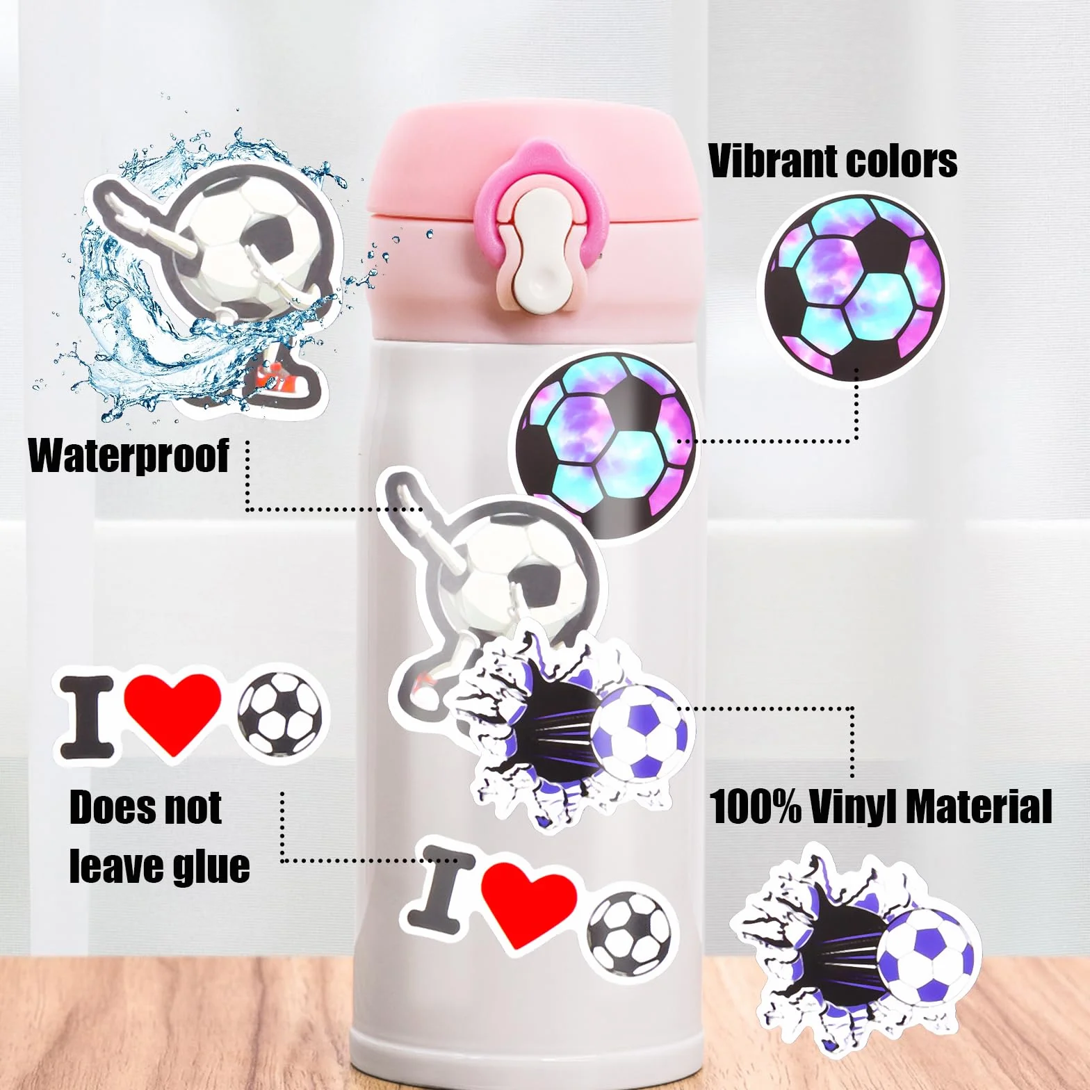 TIESOME 100 Stickers Foot Velo Enfant Football Autocollants Imperméables Sport Bouteille Eau