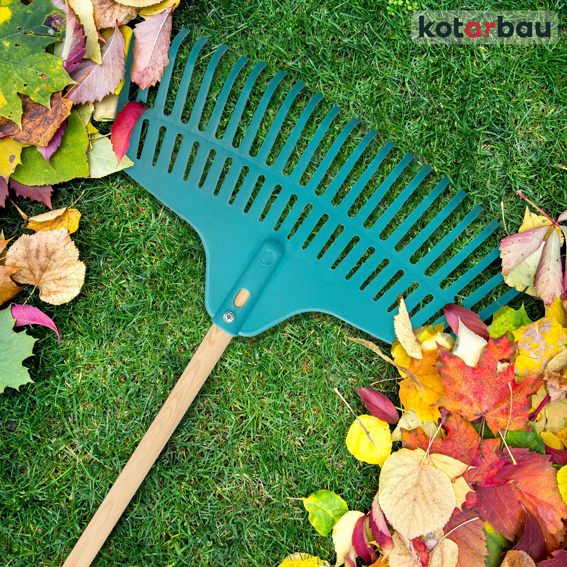 KOTARBAU® Rateau a Feuille - Plastique - 46 cm - avec Manche en Bois - 23 Dents - Rateau Jardin - Ramasse Feuille - Balai Gazon - Turquoise