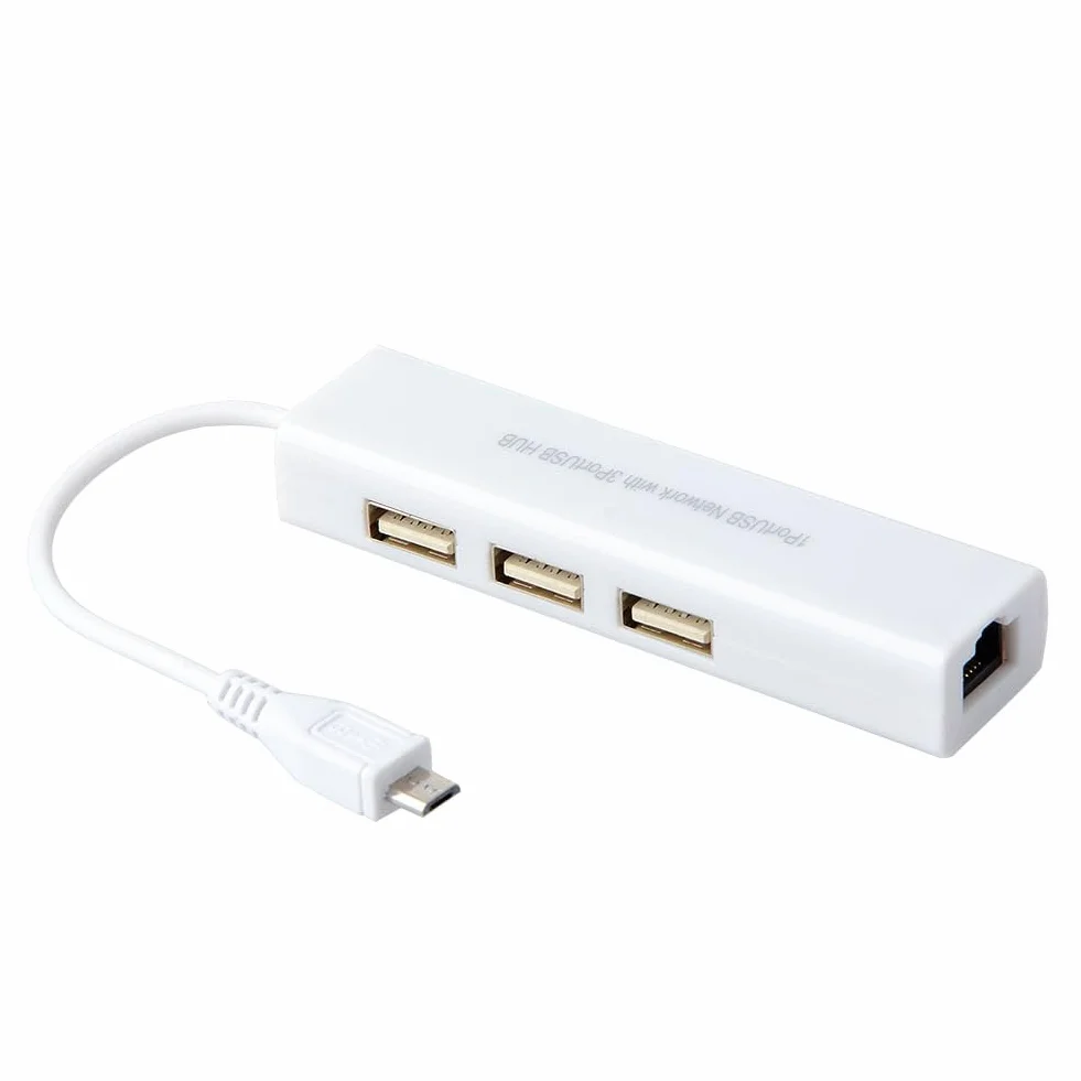 Adaptateur USB vers Ethernet LAN RJ45 avec 3 Ports Micro USB, Conception Compacte et Légère