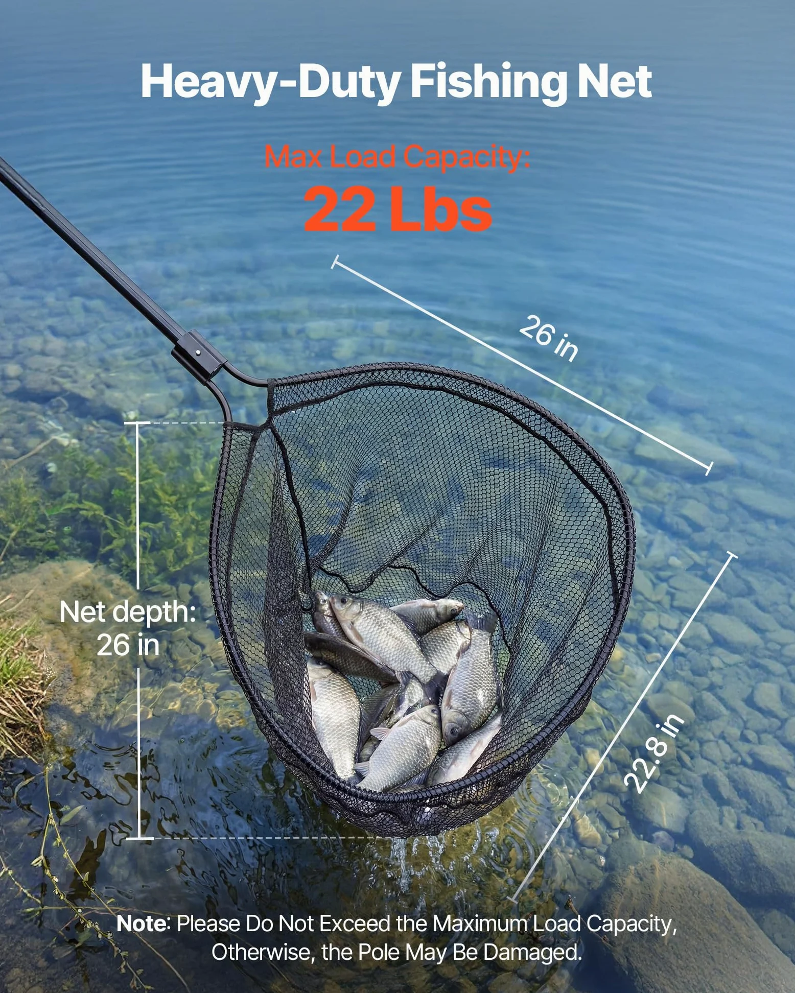 VEVOR Épuisette de Pêche, Filet de Pêche avec Manche Télescopique, pour Poisson Étang Bassin Kayak Bateau, Salabre Léger et Portable, Tige en Aluminium 6063 et Filet en Nylon Recouvert de PVC