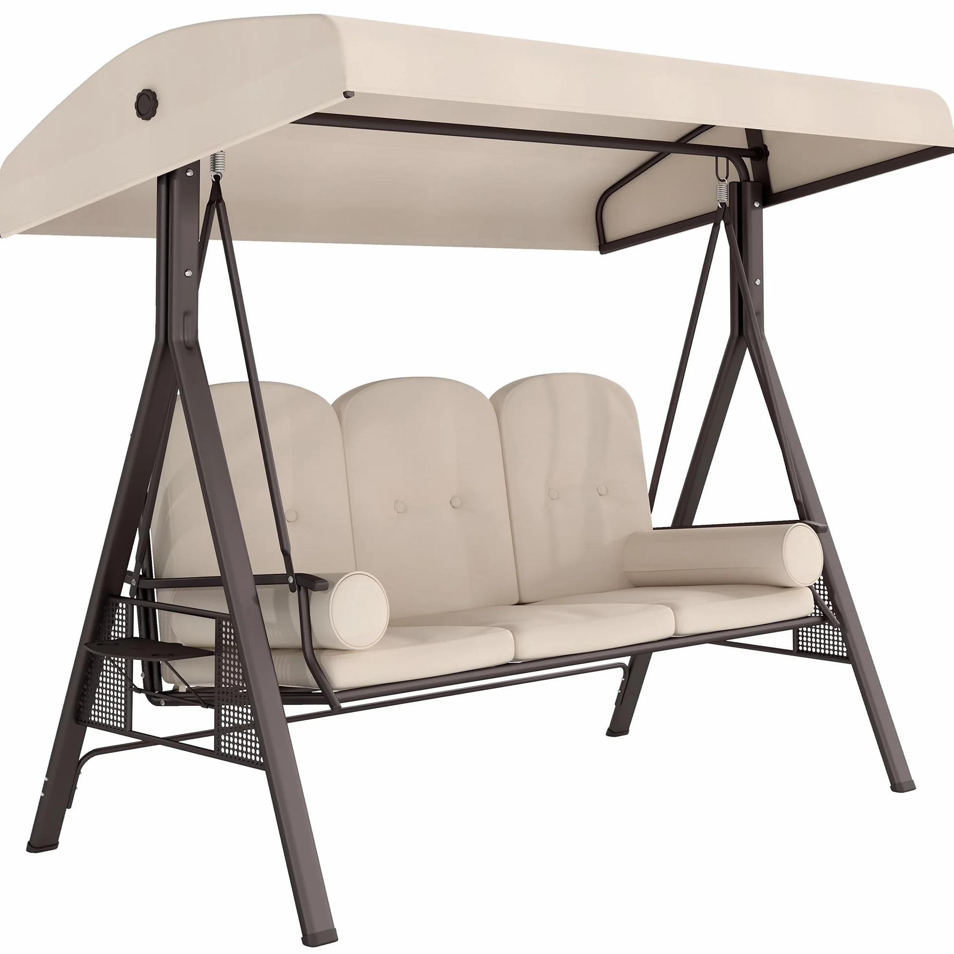 Outsunny Balancelle de Jardin 3 Places Grand Confort Toit Inclinaison réglable Coussins Plateaux rétractables Beige