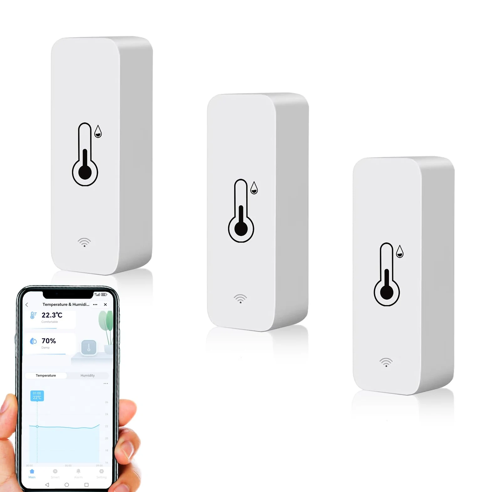 Hygromètre WiFi Smart Thermomètre, mini capteur numérique de température & d'humidité intérieure, capteur d'humidité à température ambiante pour sous sol en serre, compatible avec Alexa & Google Home