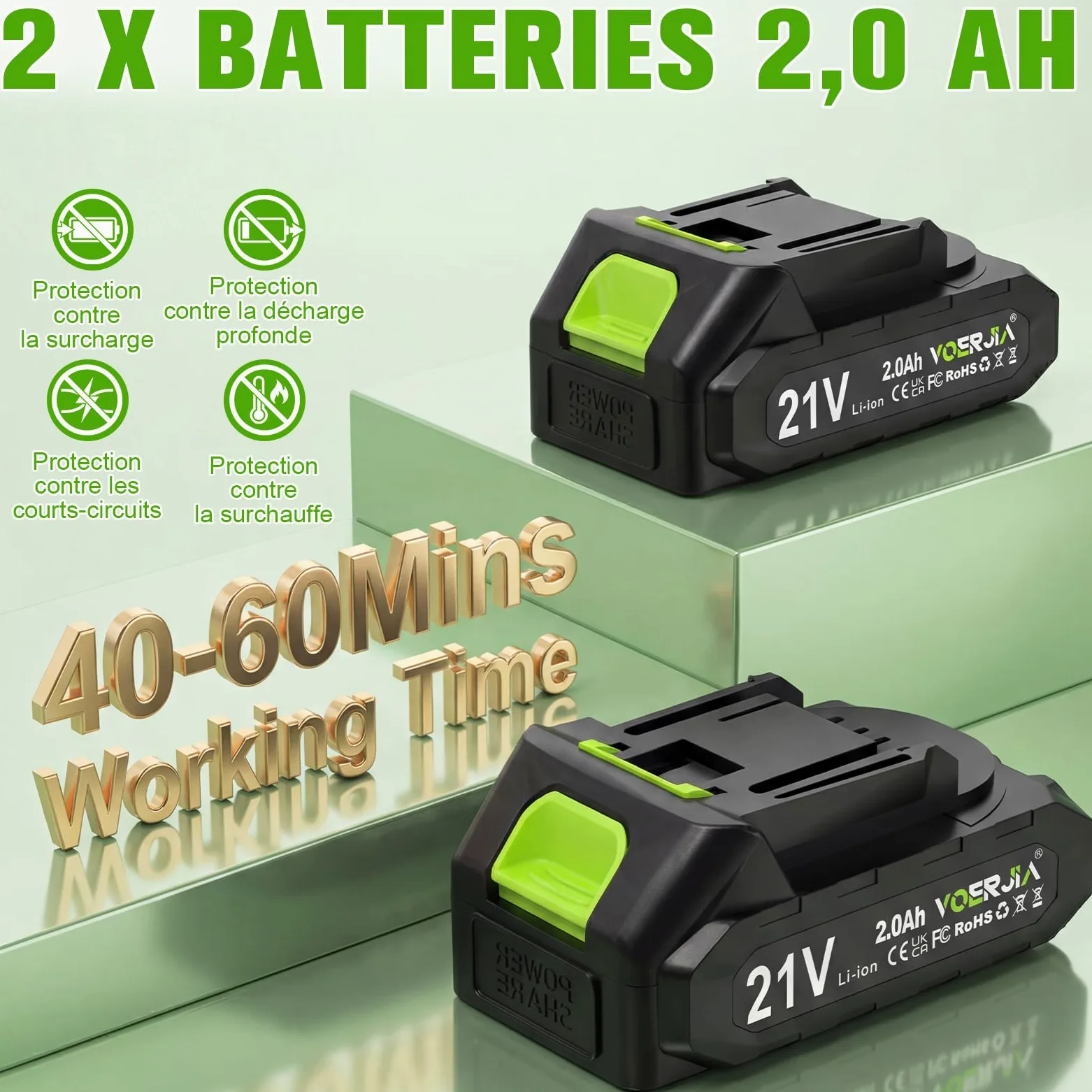 VOERJIA Débroussailleuse Électrique sans Fil 21V avec Écran LCD, Coupe-Bordure à Roues (30cm), Avancement Automatique du Fil, 8 Bobines Incluses, Tête Réglable et Multifonction. (Set Jardin Pro)