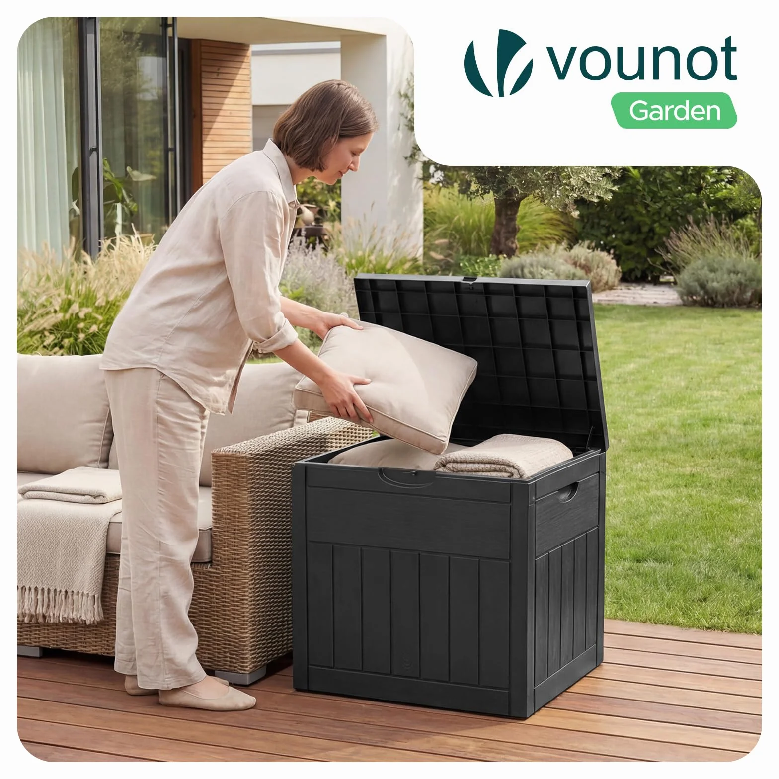 Vounot Coffre de Rangement Extérieur 126L Boîte de Jardin Étanche Anti UV 56x43x53 cm Noir