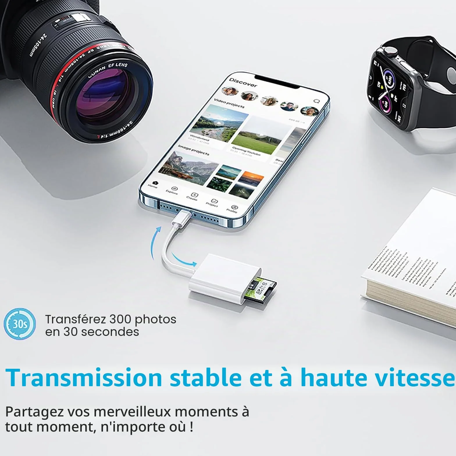 Lecteur de Carte SD pour iPhone iPad, Lightning Adaptateur de Carte SD Double Fente Micro SD/SD