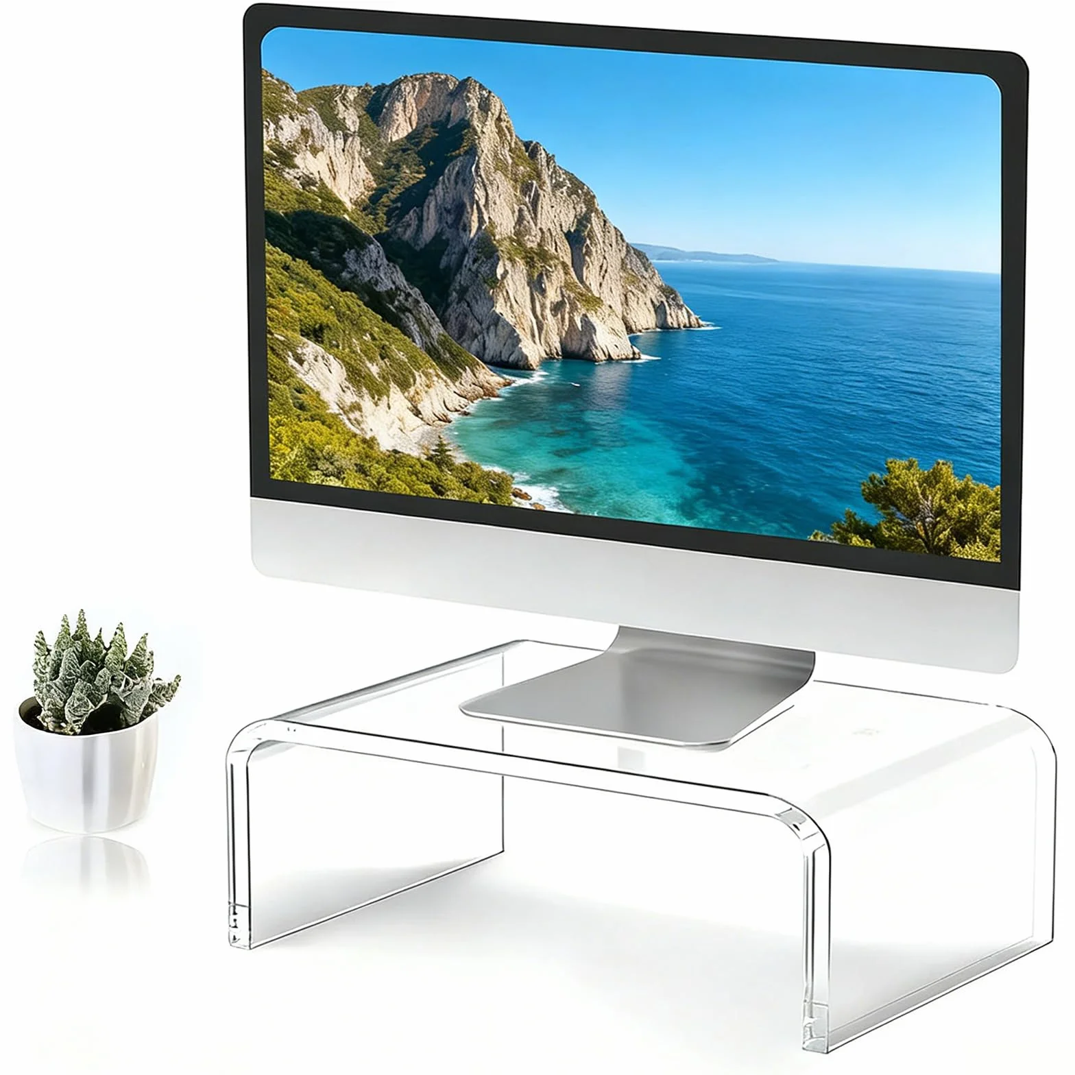 Support D'écran Acrylique Transparent, Rehausseur Ecran PC Bureau, pour Ordinateur Portable, 36 x 19 x 10 cm