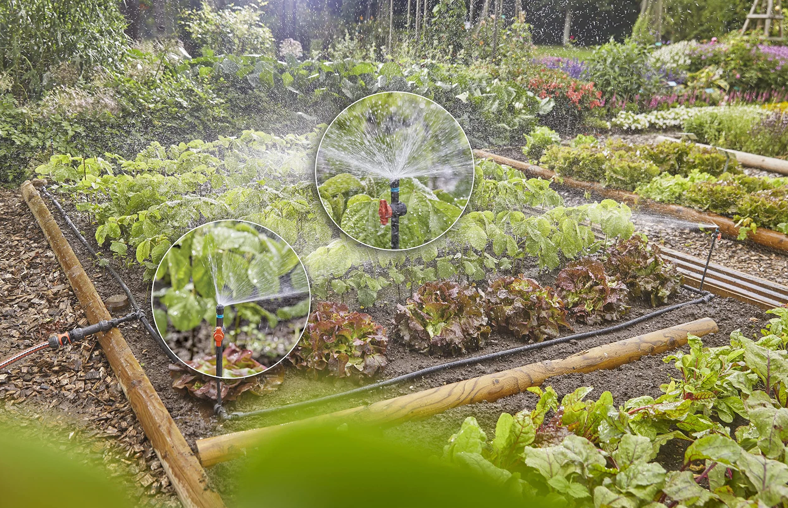 Gardena Micro-Drip System Kit d'irrigation goutte à goutte pour parterres de légumes/fleurs (40 m²): kit de démarrage prêt à l'emploi, système d'irrigation à économie d'eau (13450-20)