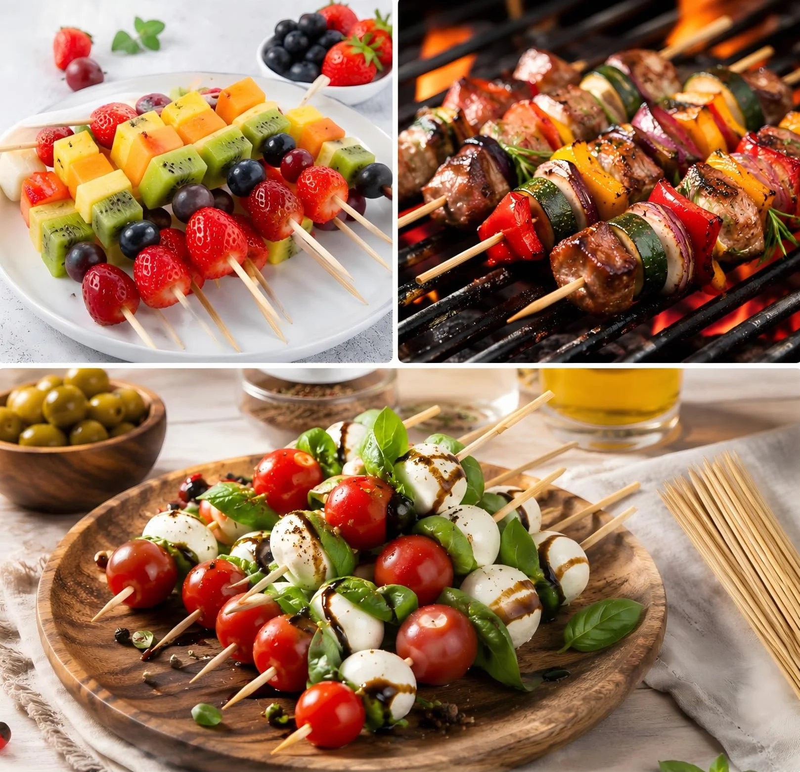 Lot de 100 Pics à Brochettes en Bois 3.5mm x 15cm pour Barbecue, Grillades, Fruits et Légumes