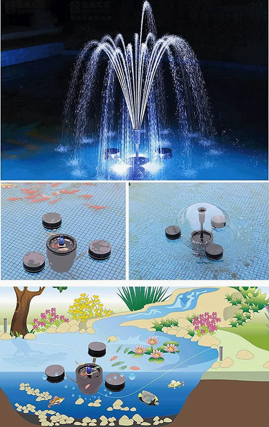 Écumoire flottante pour piscines et étangs – Collecteur multifonction efficace pour les feuilles mortes et les déchets, dispose de 3 modes de fontaine