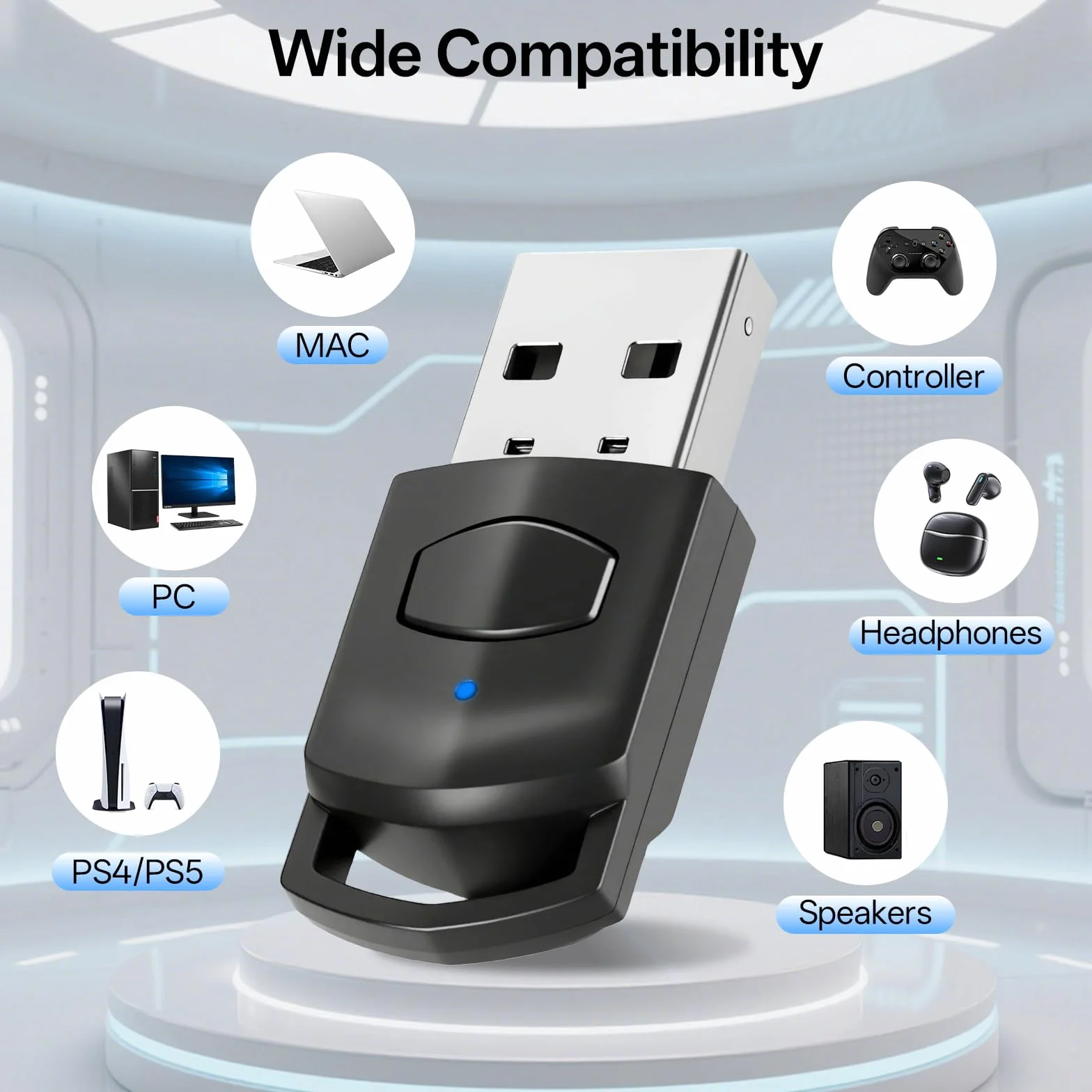 Adaptateur Audio USB Bluetooth 5.0 pour PS5/PS4/PC, Dongle Bluetooth à Faible Latence