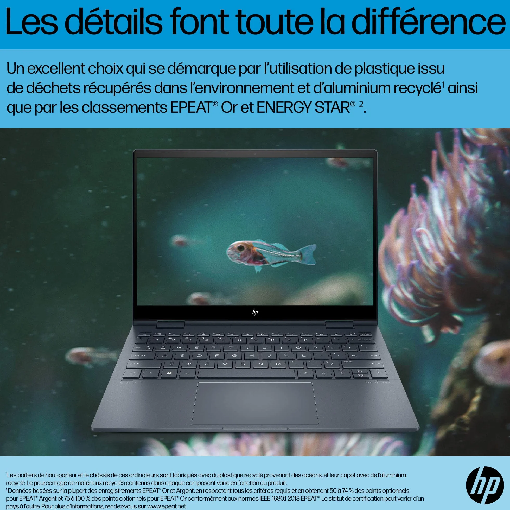 HP Envy x360 13-bf0000sf Ordinateur Portable Convertible Intel Core i5 1230U 16 Go RAM 512 Go SSD Intel Iris XE Écran 13.3" 2.8K Touch OLED Windows 11 Clavier AZERTY Blue