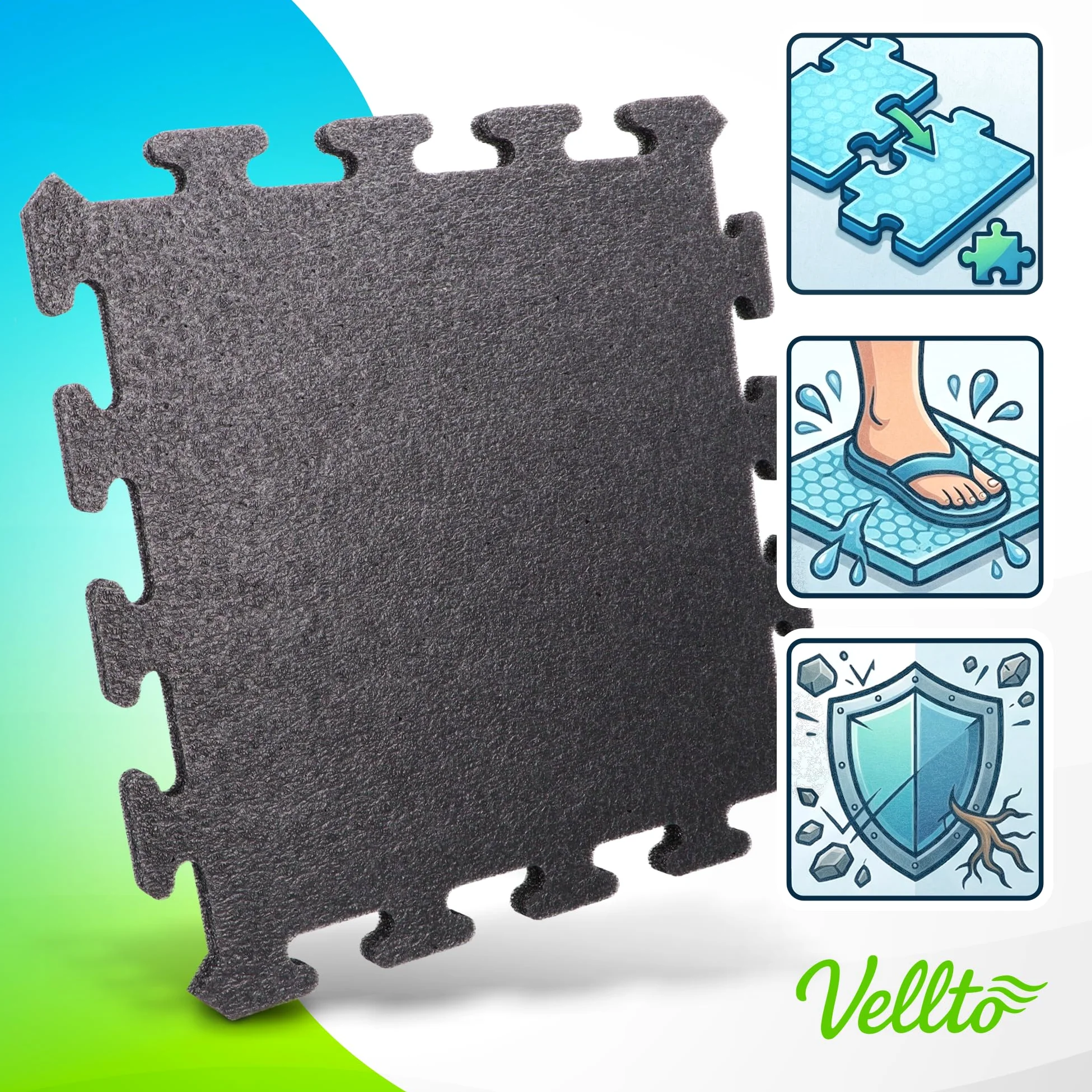 Dalle Mousse 1088 mm x 1088 mm 2 cm Épaisseur Tapis 12x Puzzle Protection Sol Fitness Piscine Fond Revêtement Modulaire Amortissant Imperméable sous-Couche Système Emboîtable Doux