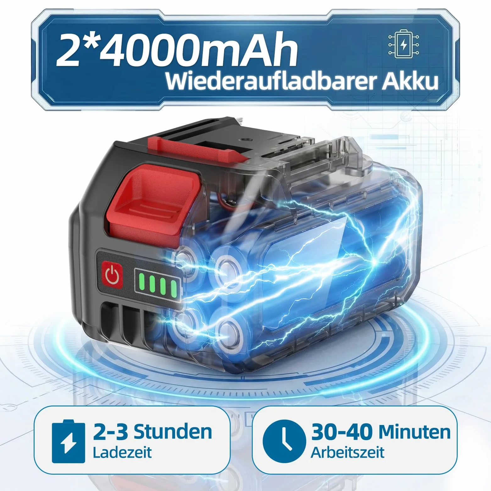 Nettoyeur haute pression sans fil, mode 4 vitesses, max 150 bar, Hydro Blast, nettoyeur haute pression mobile multifonction avec 2 batteries de 4,0 Ah, buse 6 en 1 et rotation à 180° pour voitures