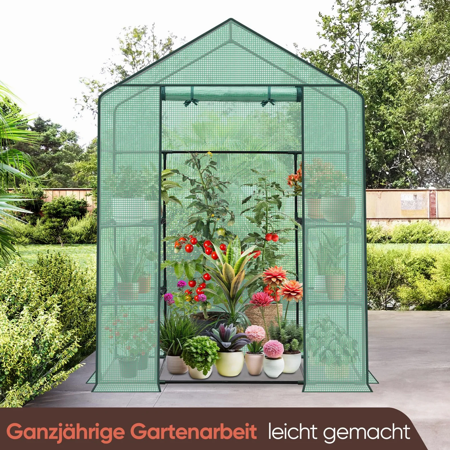 Sekey Serre de Balcon 200 x 145 x 75 cm, Stable, avec 4 étagères pour Une Croissance optimale des Plantes, Vert, Taille XL