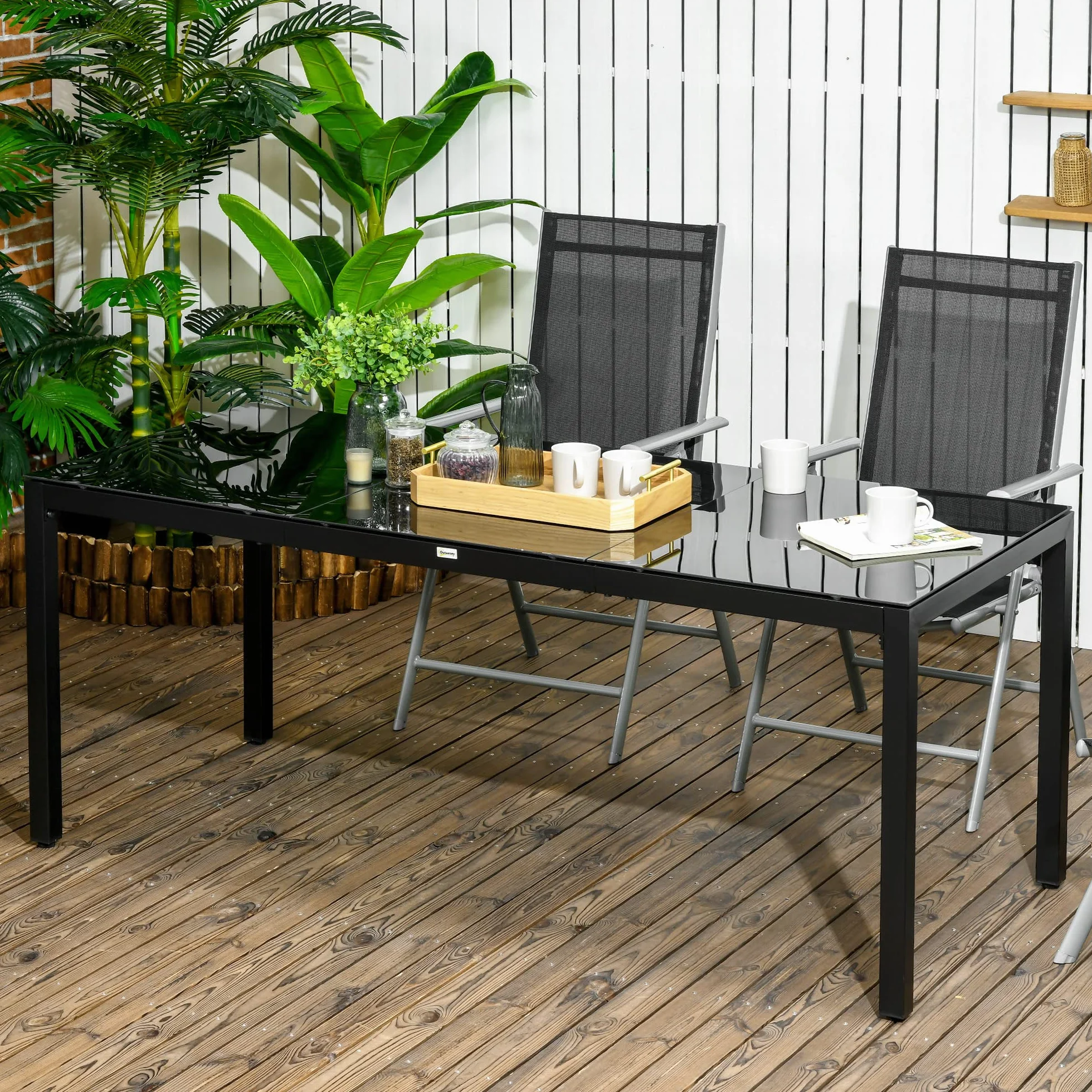 Outsunny Table de Jardin rectangulaire en Verre trempé Aluminium 180x80x72 cm Noir