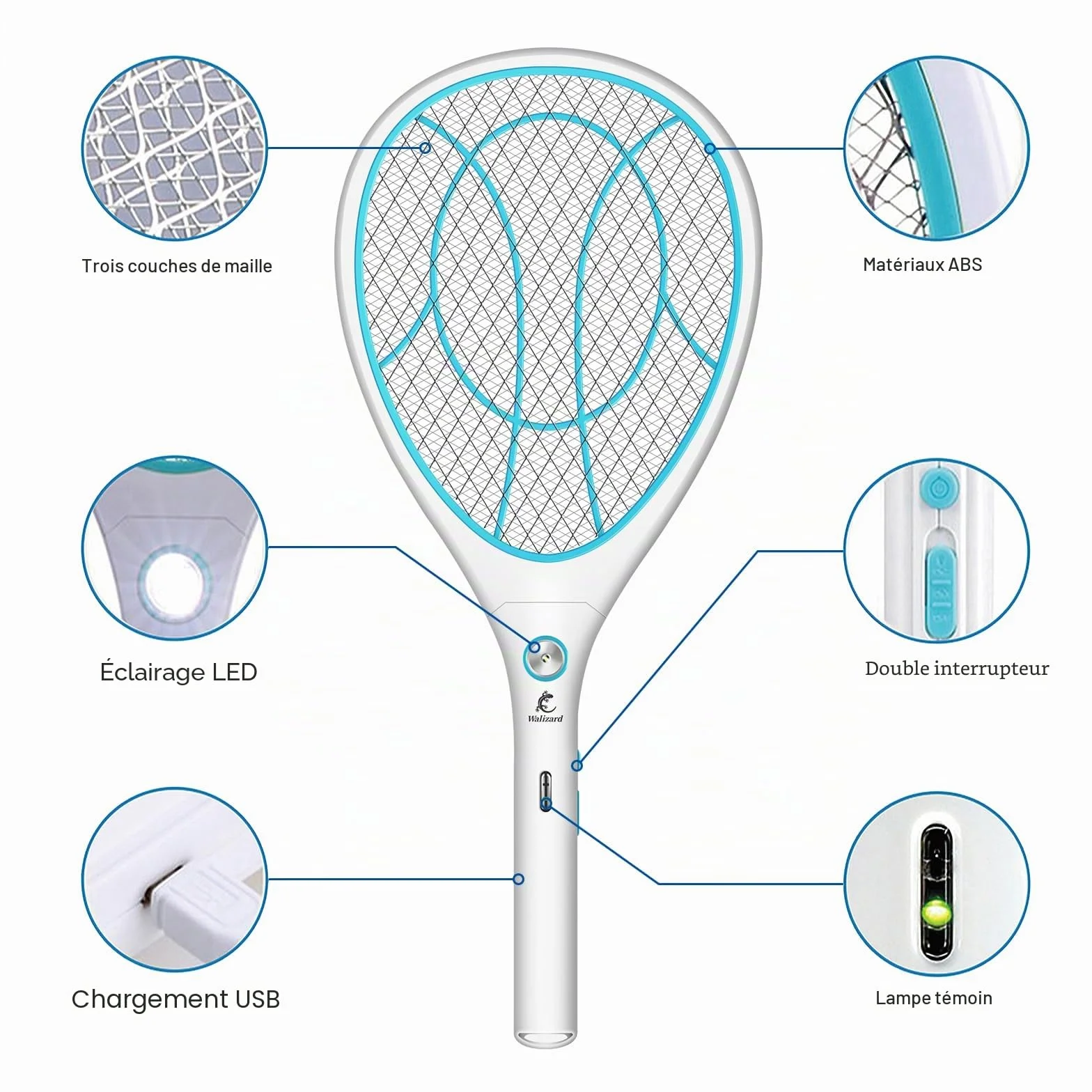 Raquette Anti Moustique Electrique 3000V USB Rechargeable Tapette à Mouche Intérieur