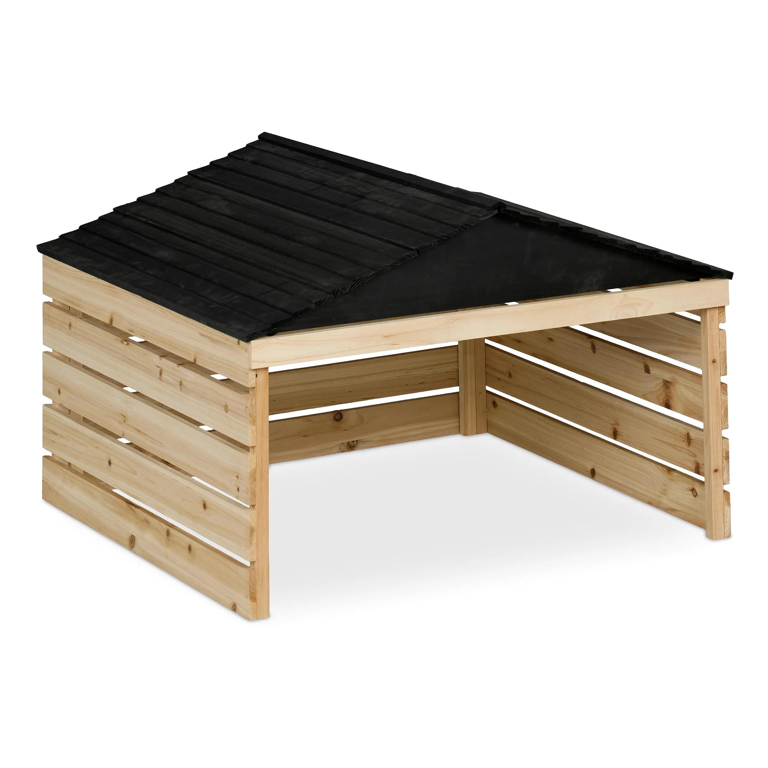 Relaxdays Garage pour Robot Tondeuse, en Bois de Sapin, H x L x P : env. 52,5 x 79 x 74 cm, Nature et Noir