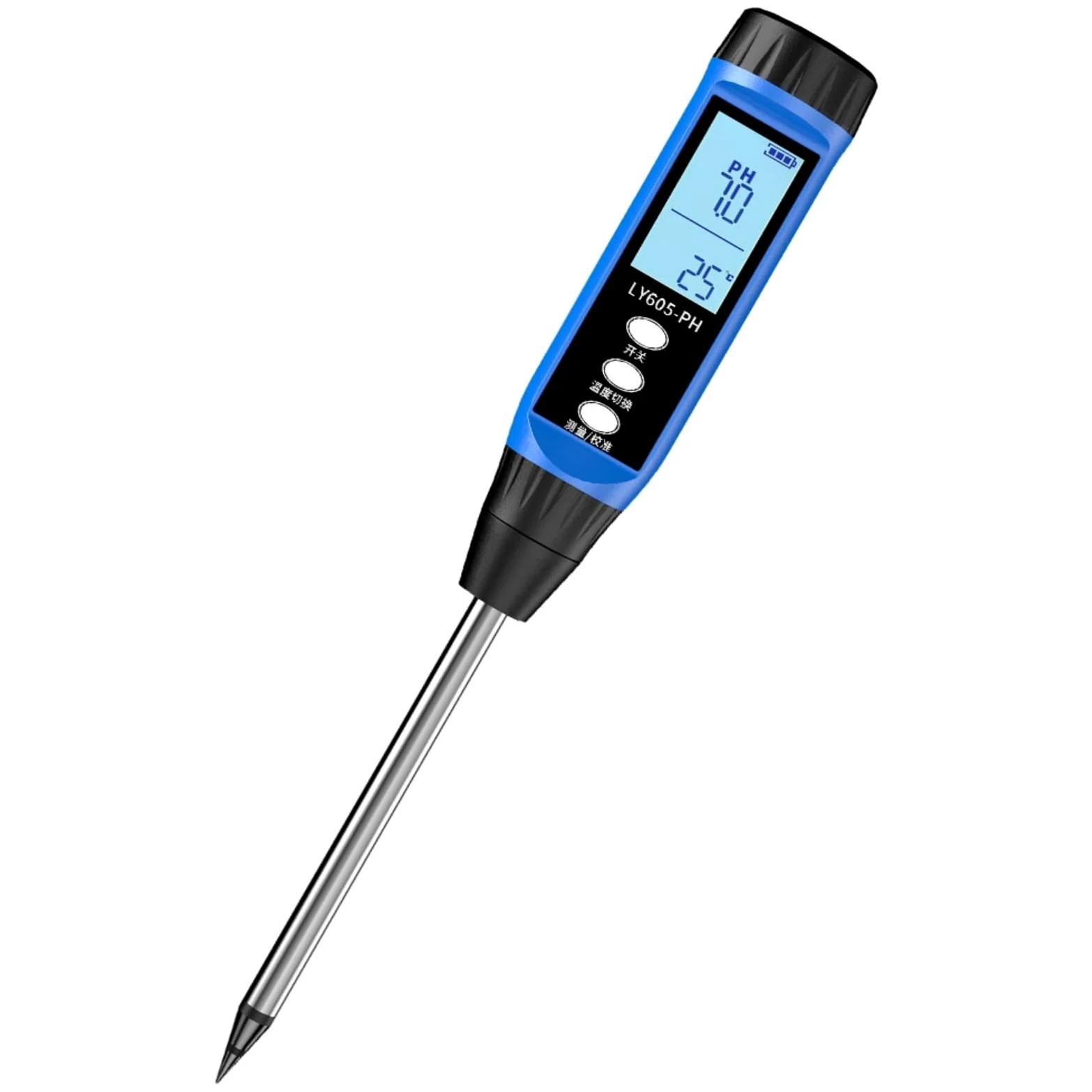 Testeur de sol numérique avec écran LCD PH 3-14 Humidimètre portable Fonctionnement à un bouton Haute précision Métal 31 x 3,5 cm Bleu pour jardin, ferme, agriculture, résultats rapides, léger et