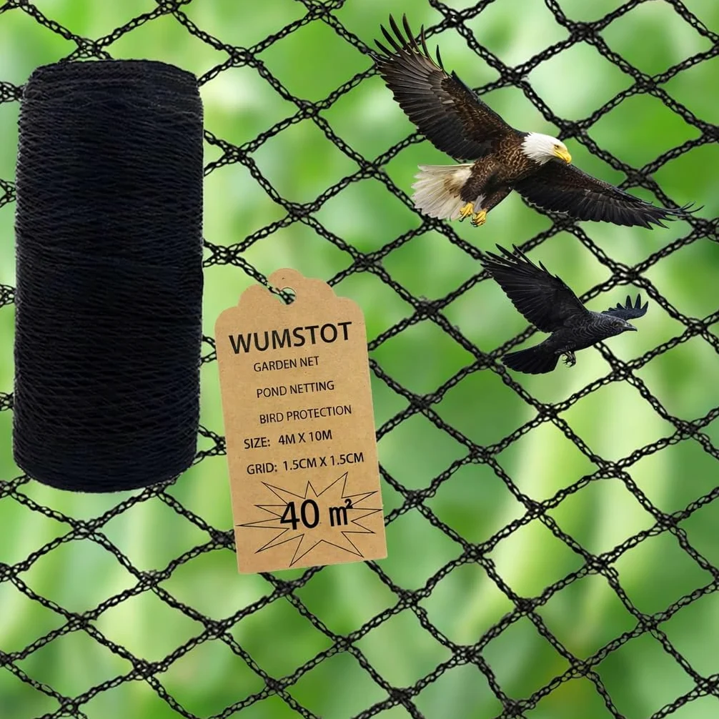 Filet Anti-Oiseaux en polyéthylène 4×10 m – Filet de Protection Jardin pour Arbres fruitiers, potagers, arbustes à Baies et Balcon, Maillage 1,5 cm