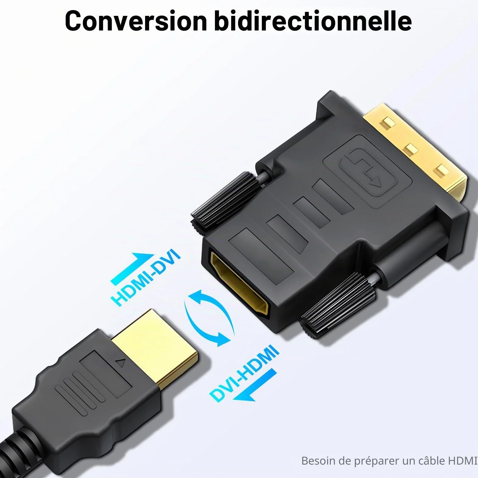 Adaptateur DVI vers HDMI 2Pack Bidirectionnel Convertisseur HDMI Femelle vers DVI-D Mâle Plaqué Or 1920x1200 1080P
