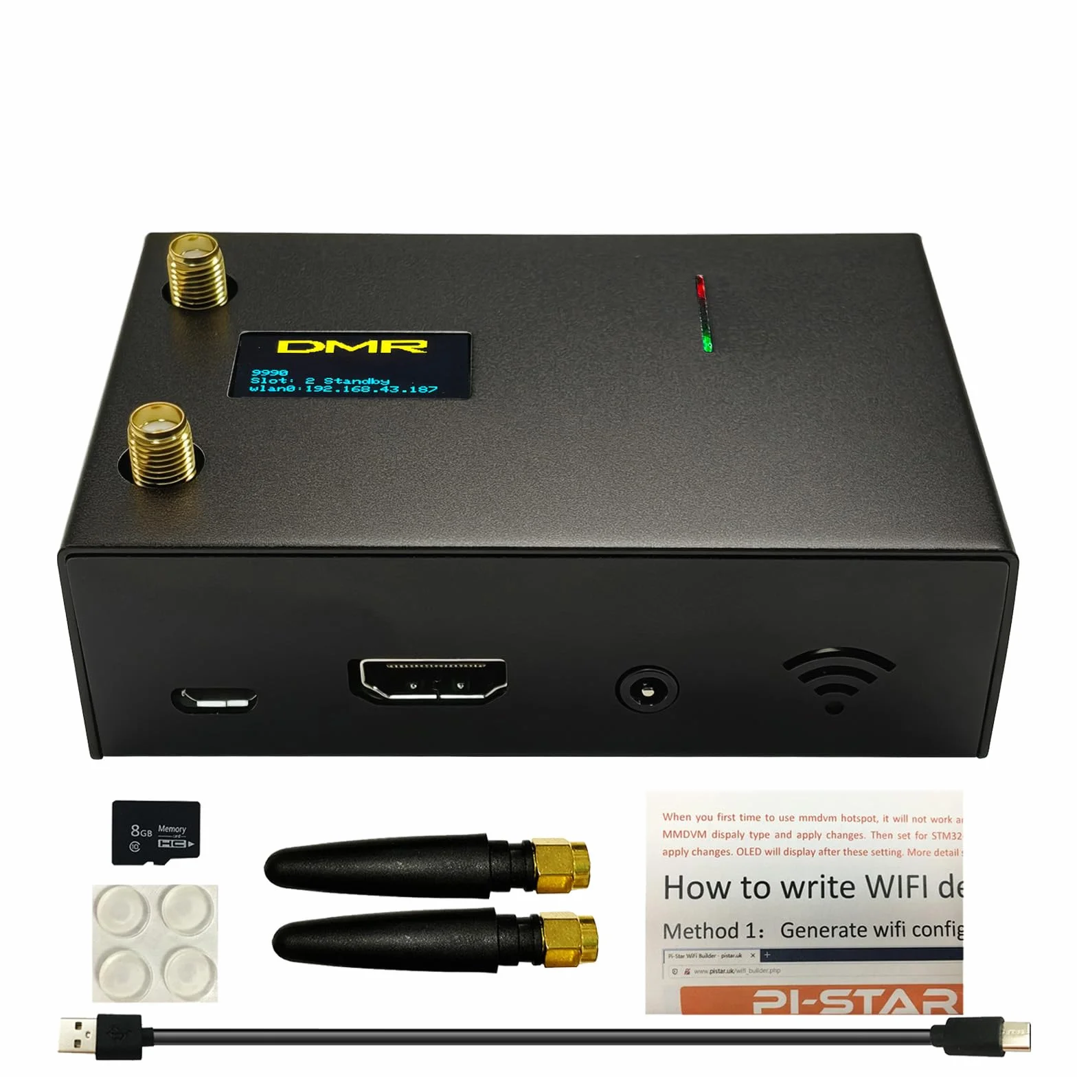 Module duplex MMDVM Hotspot Dual Hat V1.5.2 avec écran OLED WiFi Ethernet WLAN Coque aluminium pour Raspberry Pi 3B