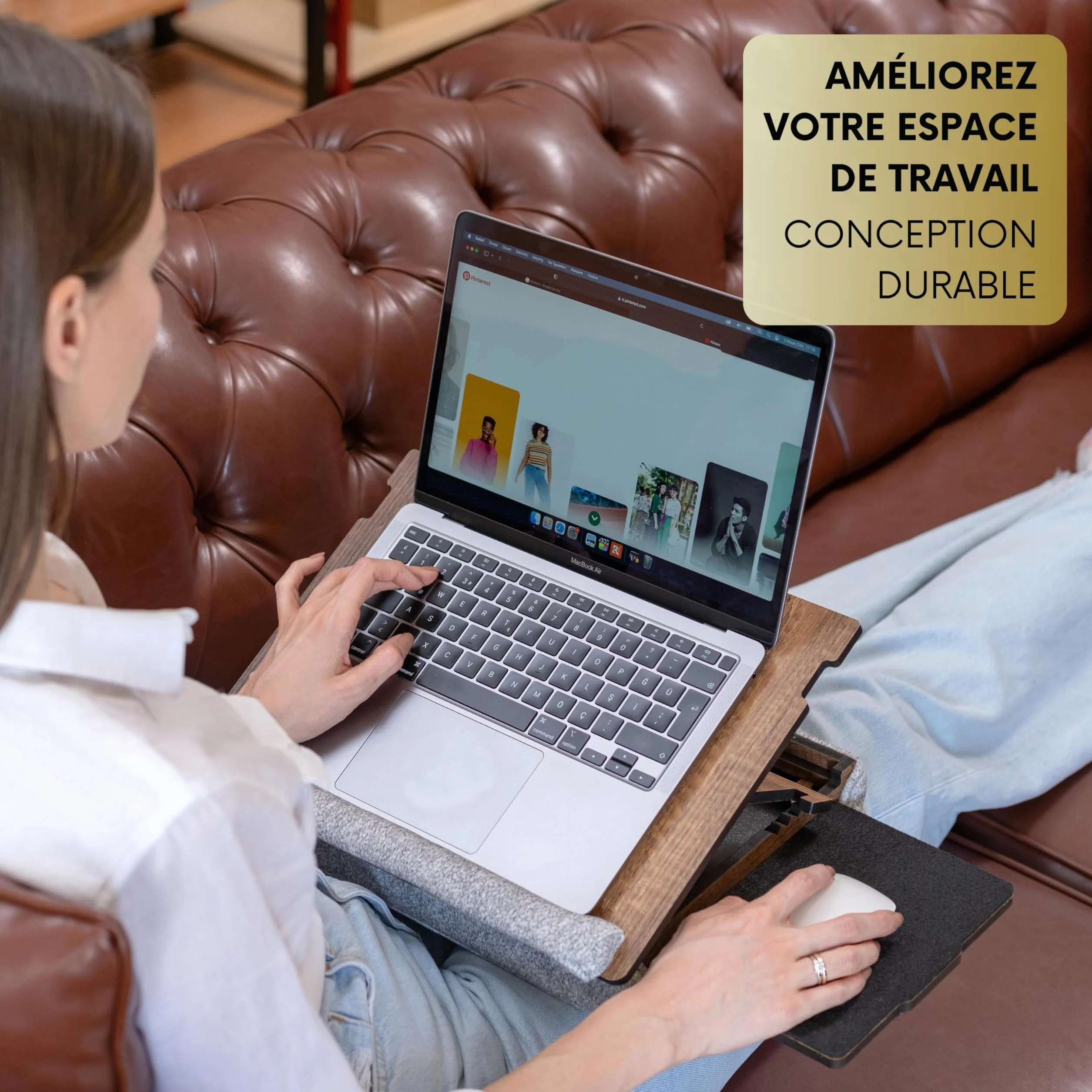 Vigo Wood Plateau pour Ordinateur Portable Ergonomique avec Fond Rembourré et Tiroir Hauteur Réglable