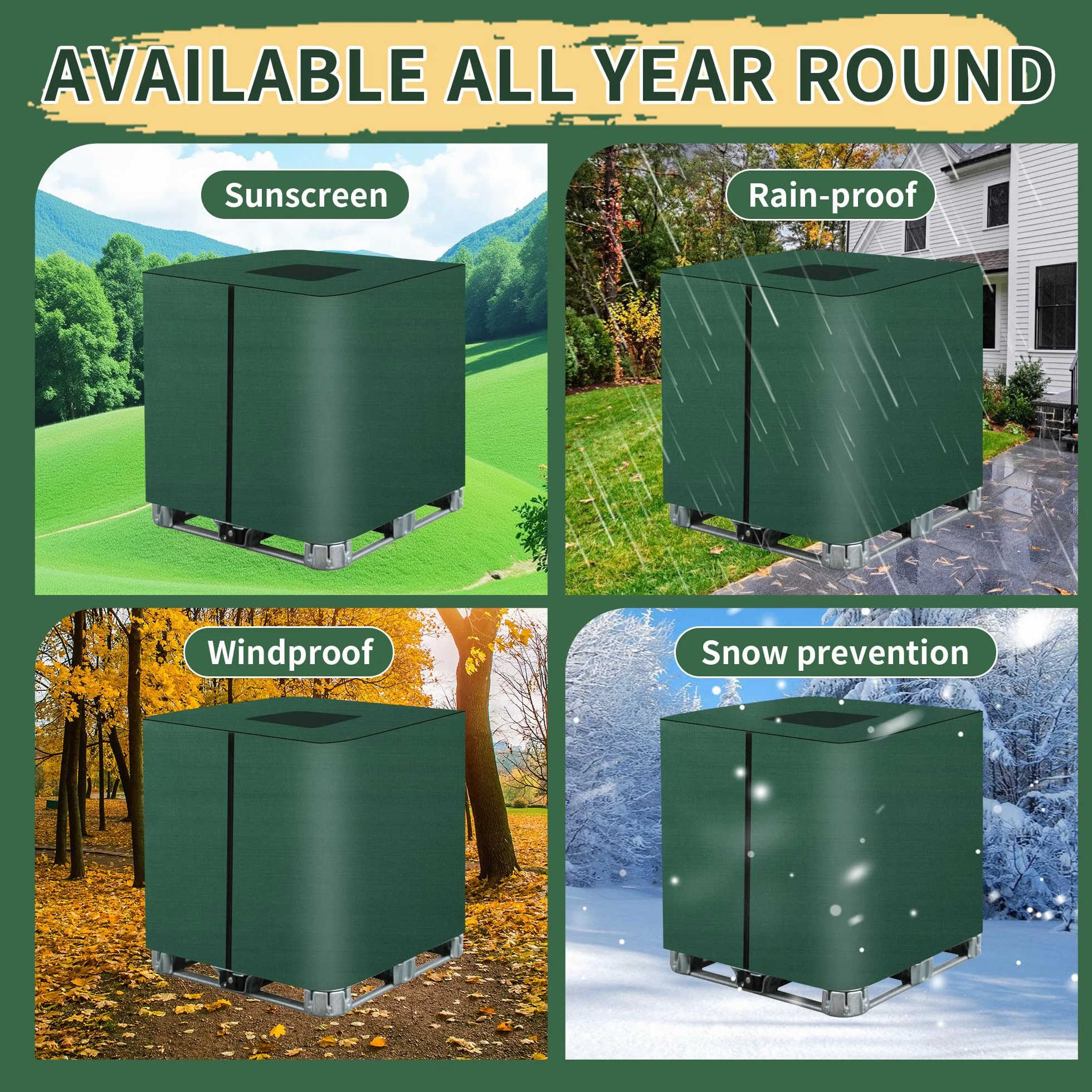 Bâche pour Cuve IBC 1000L Housse Protection Anti-UV Anti-Poussière Fermeture Éclair Vert 116x100x120 cm