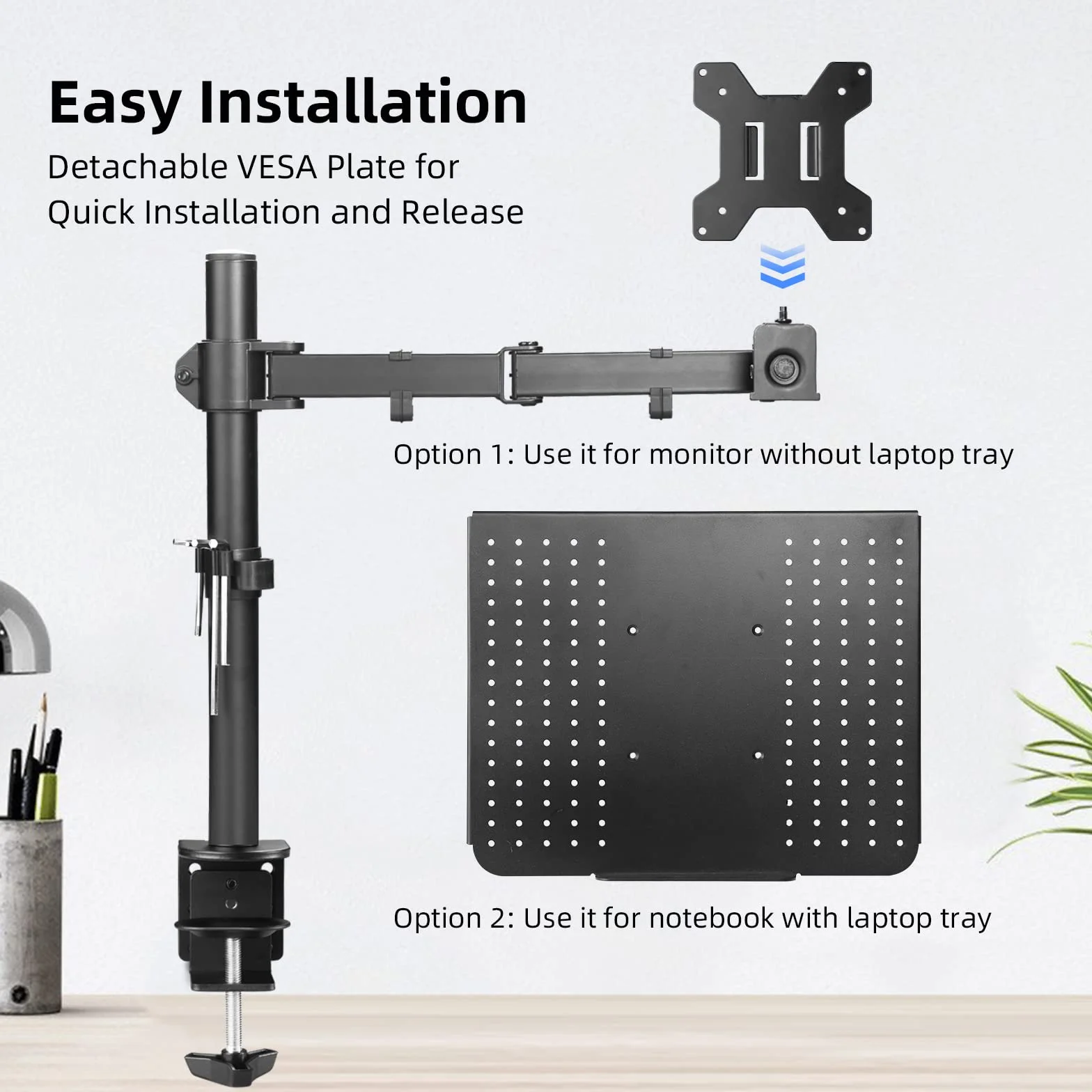 Suptek Support Ecran PC Bras pour Écran LCD LED 13-27 Pouces Ordinateur Portable 17 Pouces 360° Rotation