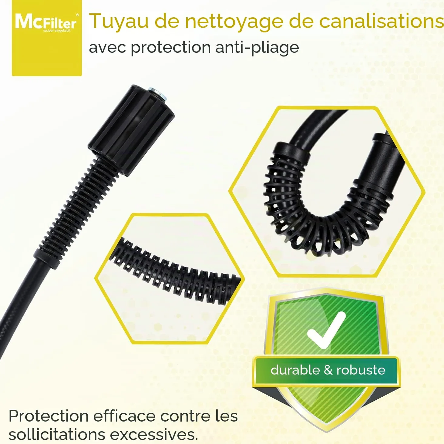 Flexible de nettoyage de tuyaux, 30m, 160-200 bar, adaptateur inclus, buses fixes + rotatives, compatible avec les nettoyeurs haute pression Kärcher K2, K3, K4, K5, K6, K7
