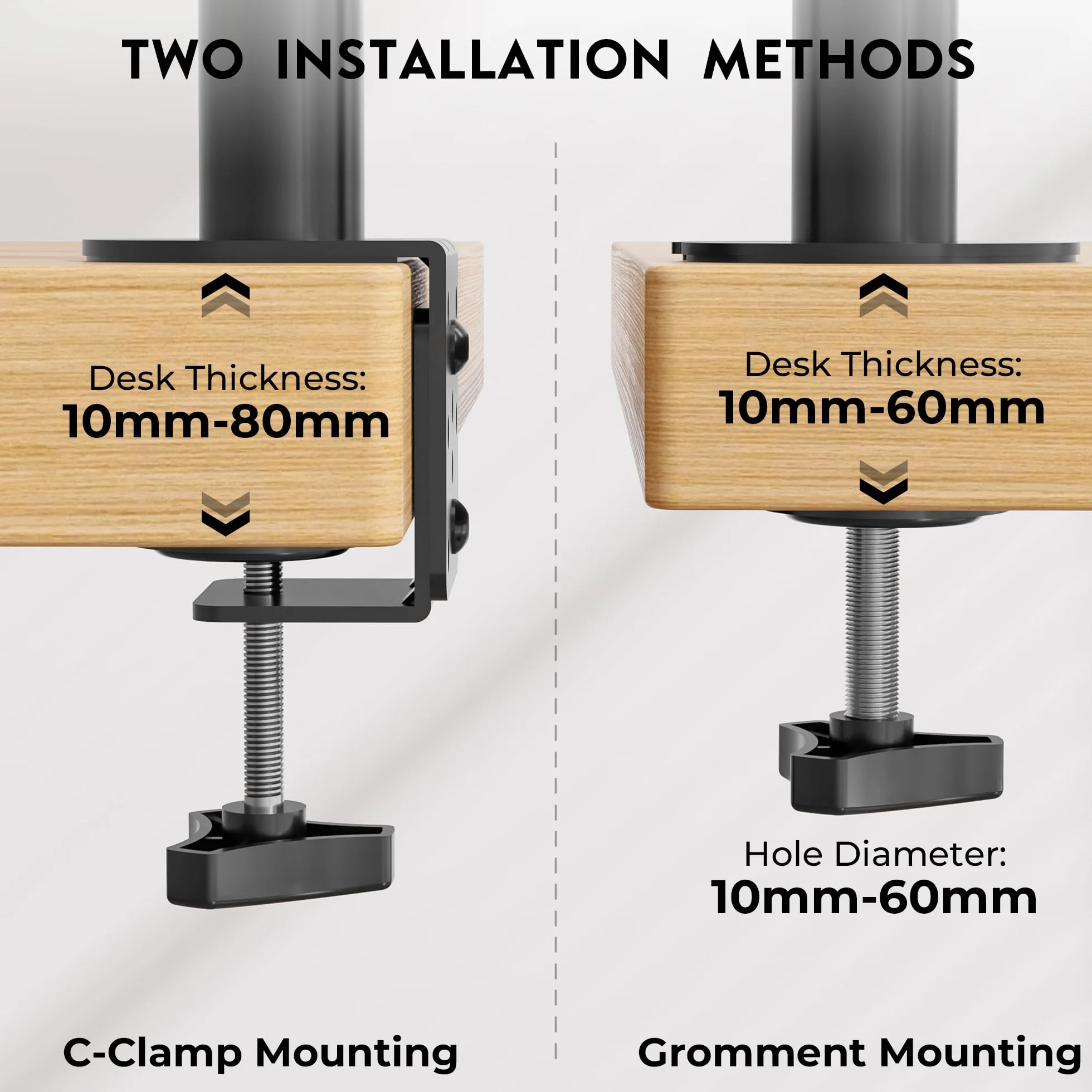 BONTEC Support Ecran PC Double Vertical pour 2 Moniteurs 13-34 Pouces, Bras Articule VESA 75x75/100x100mm, 10kg, Rotation 360, Inclinaison ±15°, Pince en C