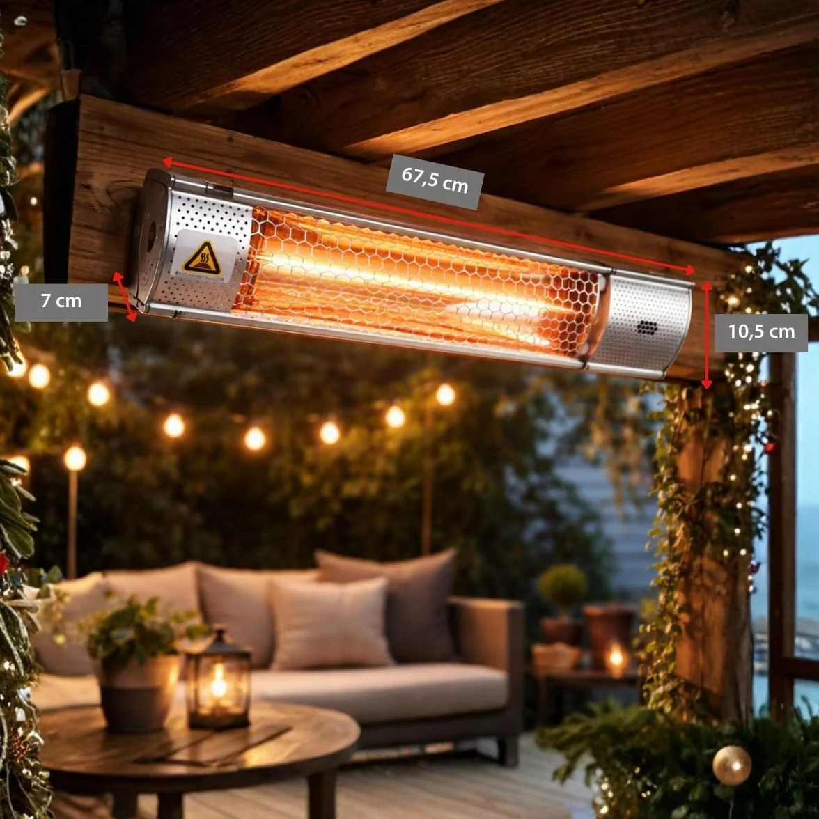 Alpina Radiateur Électrique Infrarouge 2000W IP55 Montage Plafond Mural 67,5 x 10,5 x 7 cm