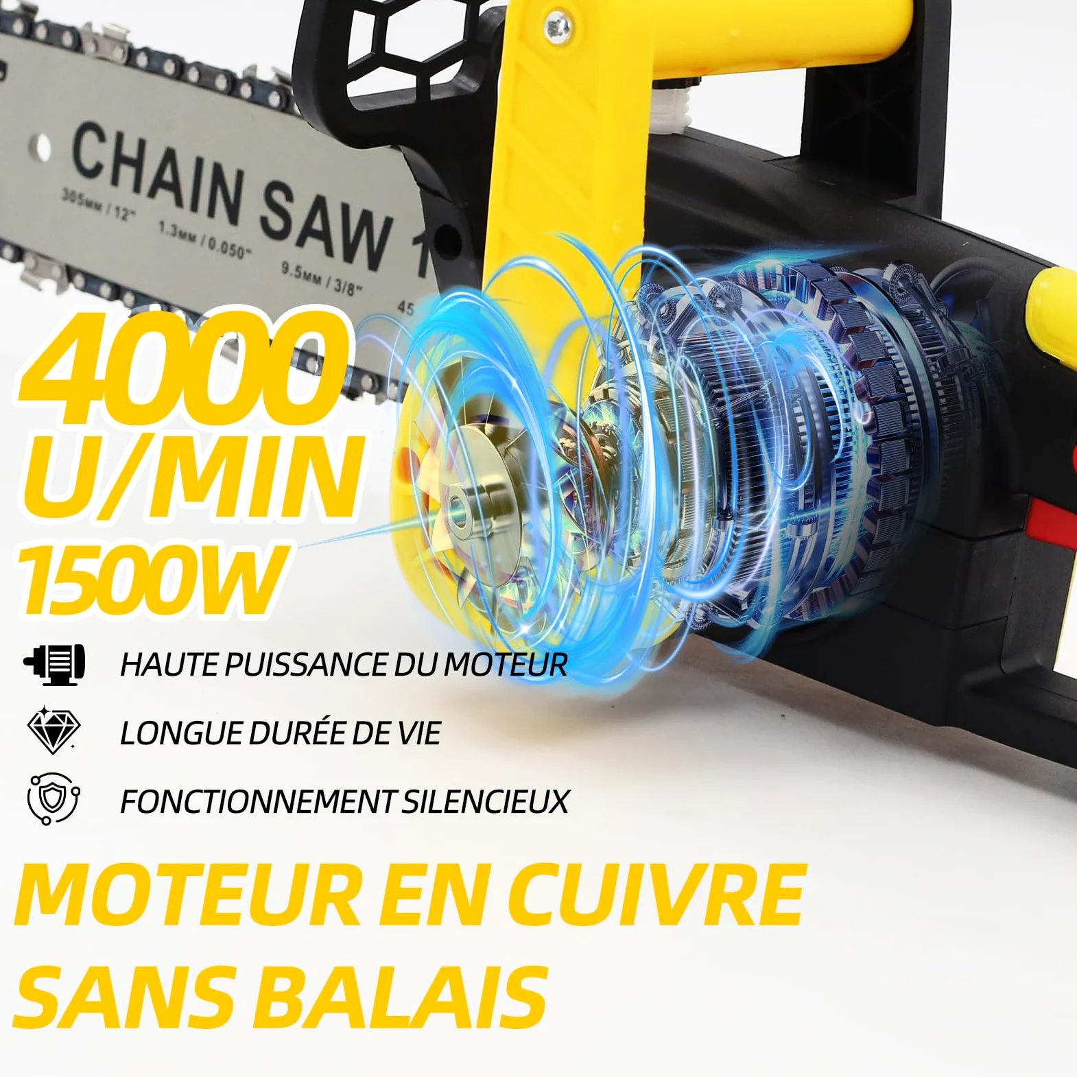 Tronçonneuse à batterie 12 pouces, moteur 1800W sans balais, 2x4000mAh, lubrification auto, sécurité – scie arboricole pro avec coffret, pour bois et jardin
