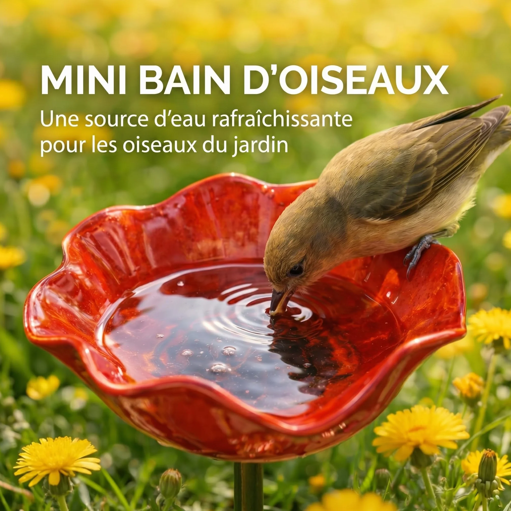 Bain d'oiseaux Extérieur sur Pied en Métal Forme de Fleur, Mangeoire & Abreuvoir pour Jardin Balcon