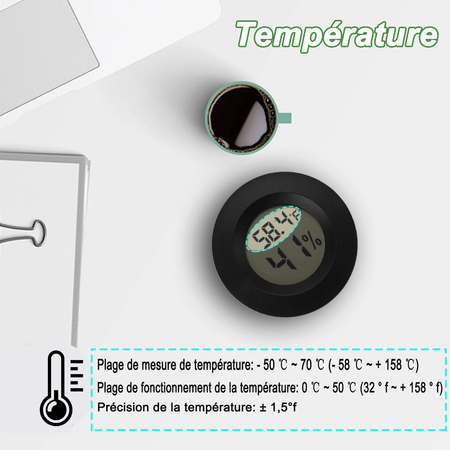 Thermomètre hygromètre numérique intérieur extérieur pour serre reptile cave lot de 2