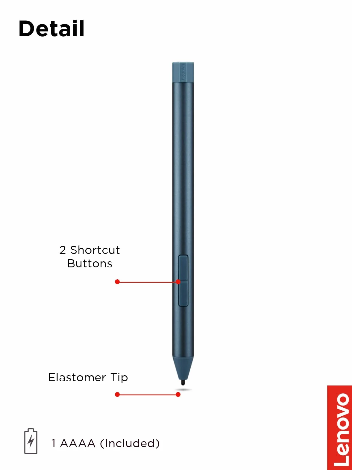 Lenovo Stylo numérique 3 pour Ordinateurs Portables, Reconnaissance d'inclinaison, Bleu Sarcelle