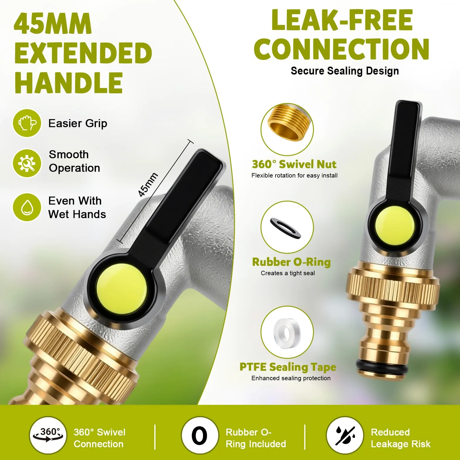 Répartiteur de Tuyau d'arrosage 3 Voies en Laiton avec Adaptateur | Adaptateur 3/4" vers 1/2", vannes à boisseau sphérique, levier allongé, jardin, maison, arrosage