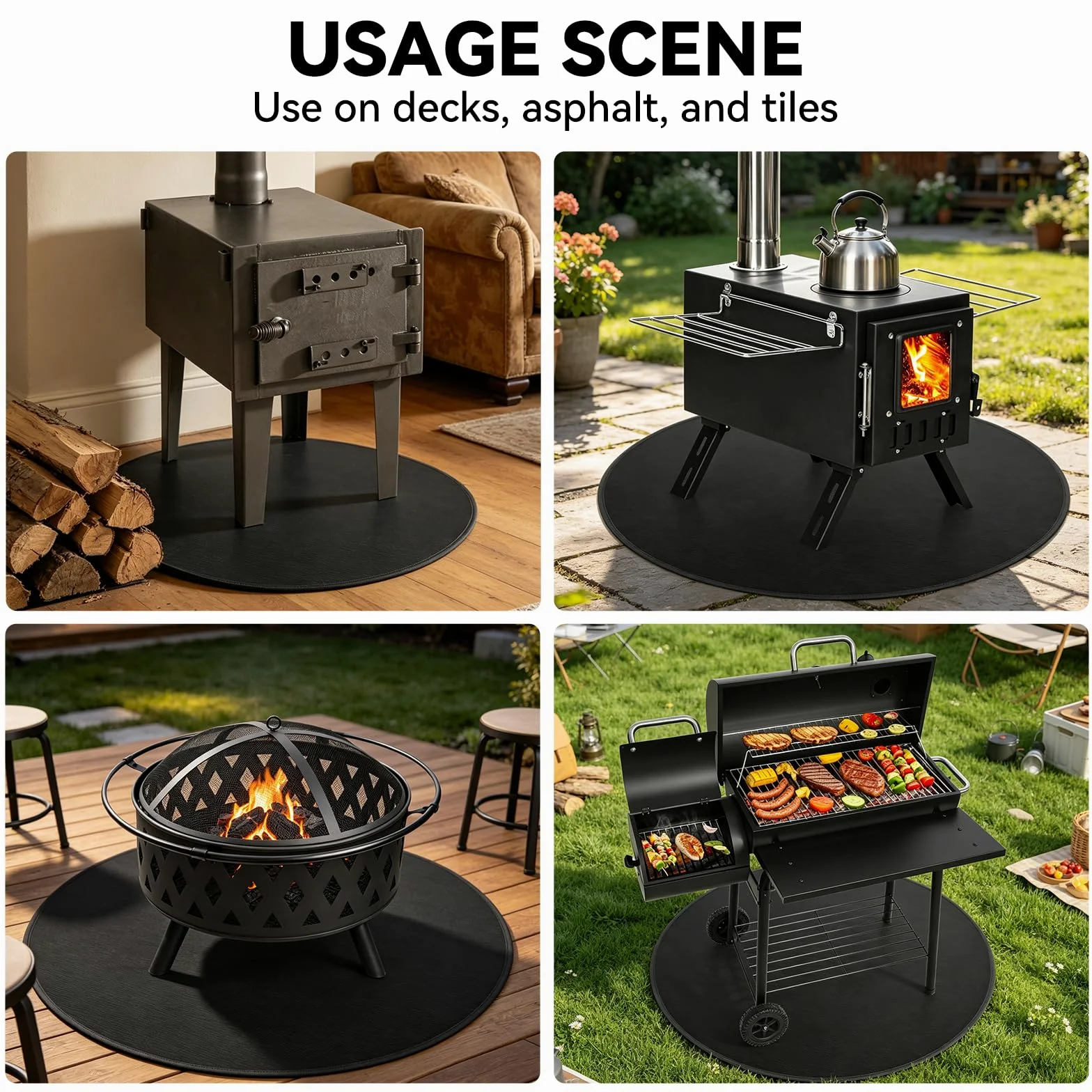 Tapis de brasero rond de 91,4 cm – Tapis ignifuge en fibre de verre de silicone résistant à la chaleur pour terrasse, terrasse et gazon pour barbecue, fumoir, camping (91 cm)