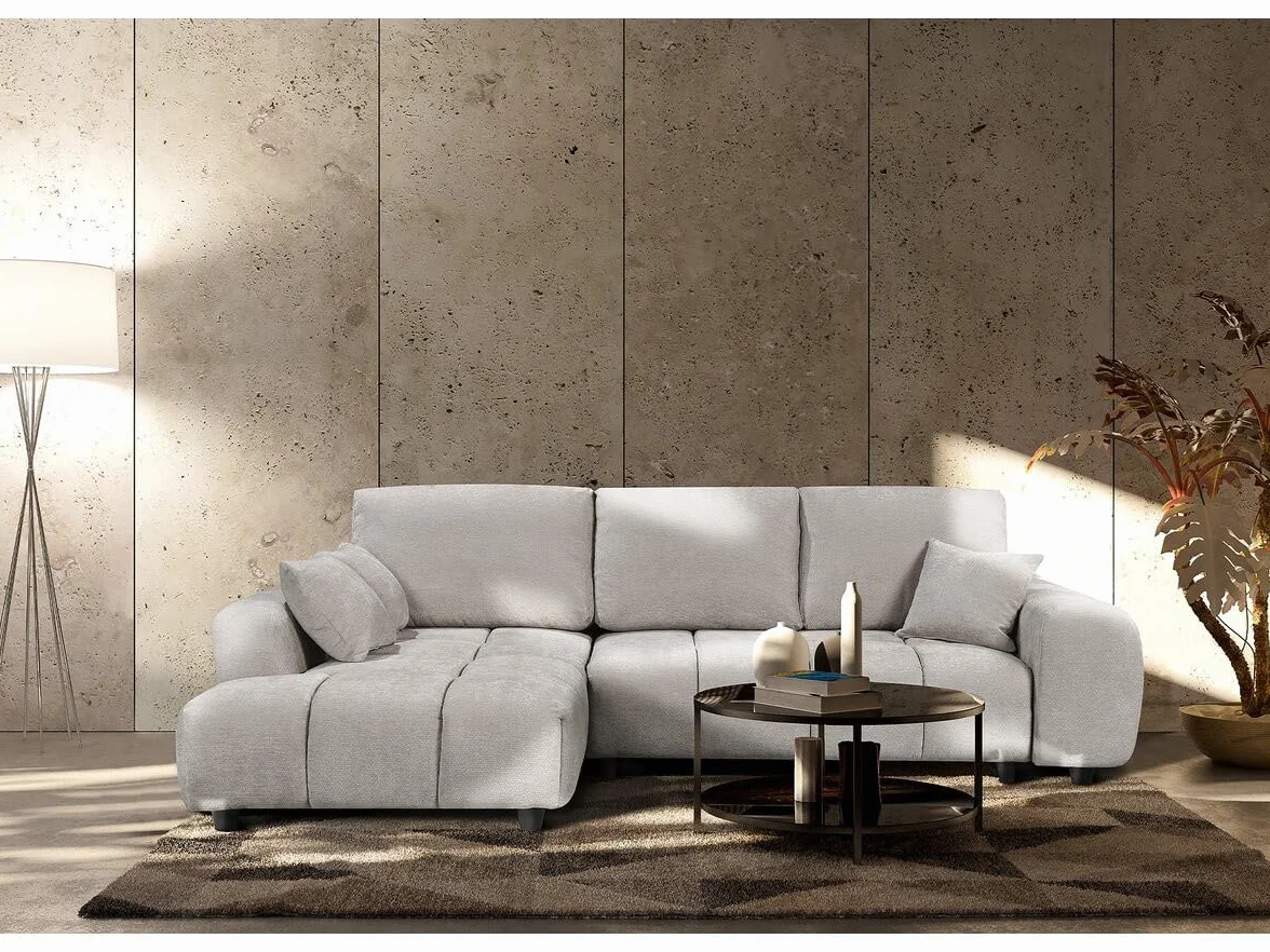 Canapé d'angle Gauche Convertible 3 Places Tissu Chenille Beige Habitat et Jardin