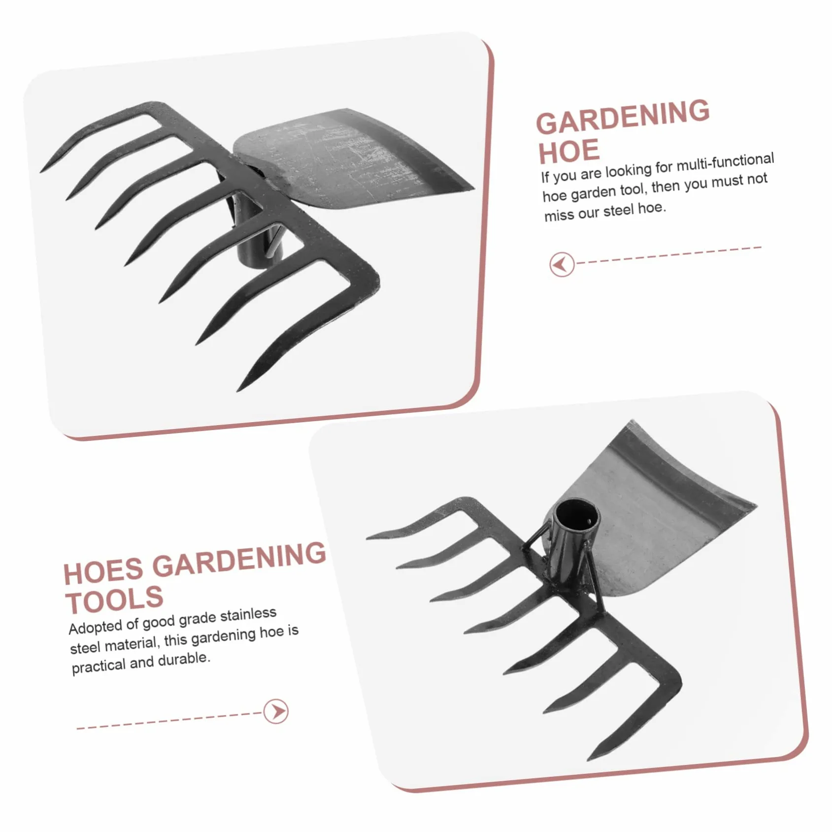 Houe de Jardin Multifonction en Acier Inoxydable Noir Robuste | Tête Combinée Bêche et Râteau, pour Ameublir la Terre, Design Solide, Outil de Jardinage Pratique