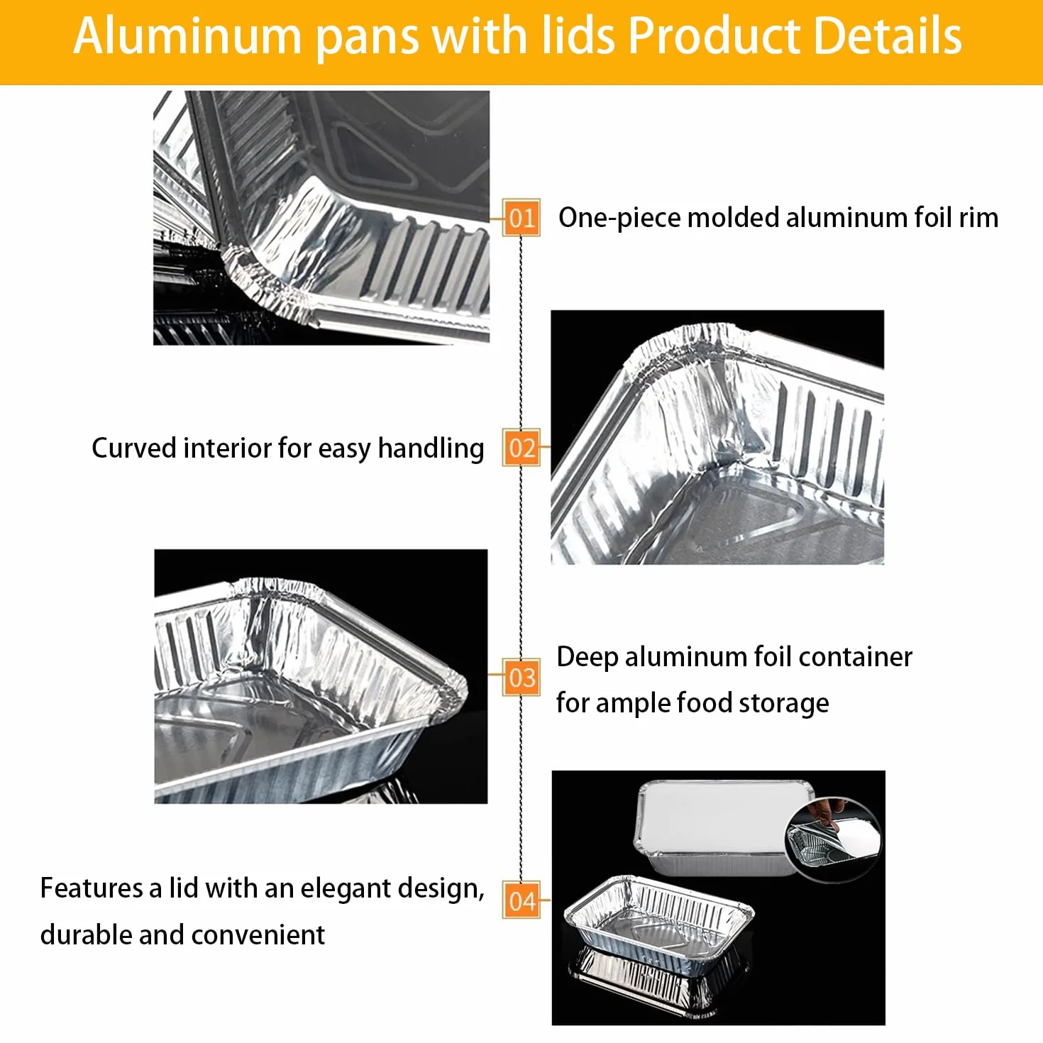 Barquette Aluminium avec Couvercle 36 Pièces 1900ml/650ml/410ml Plat Jetable Barbecue