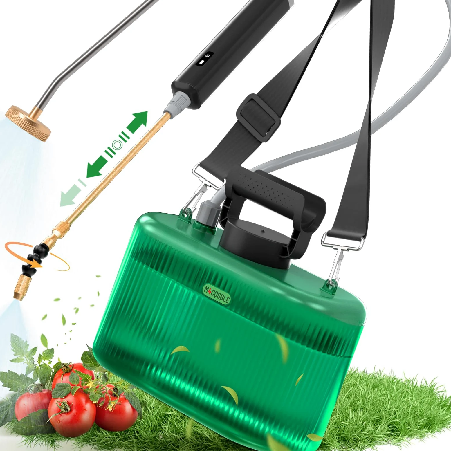 Pulvérisateur Électrique de Jardin 5L avec Lance Télescopique en Cuivre à 2 Modes + Lance INOX pour Douche, 2 Buses, Tuyau 1+3m, Batterie 2200mAh, Recharge USB-C, 2–3h d’Autonomie (5L)