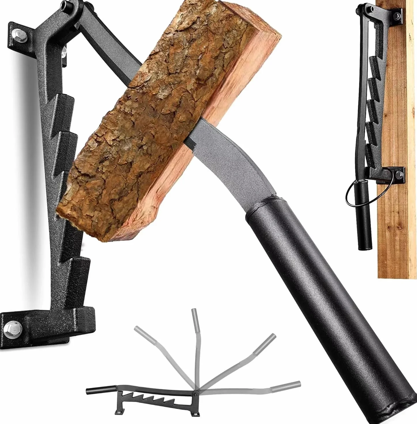 TOPWAY Fendeuse de bûches manuelle à montage mural, fendeuse de bois de chauffage portable avec poignée remplaçable supplémentaire de 40 cm pour la maison, l'intérieur et l'extérieur du camping