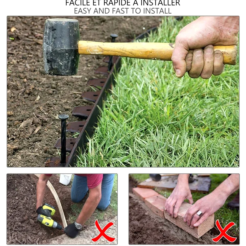VOUNOT Bordure de Jardin en Plastique 20 mètres avec 60 Piquets d'ancrage Bordurette de Pelouse & Toile de Paillage avec 30pcs de Piquets Contre Les Mauvais Herbes 10Mx2M