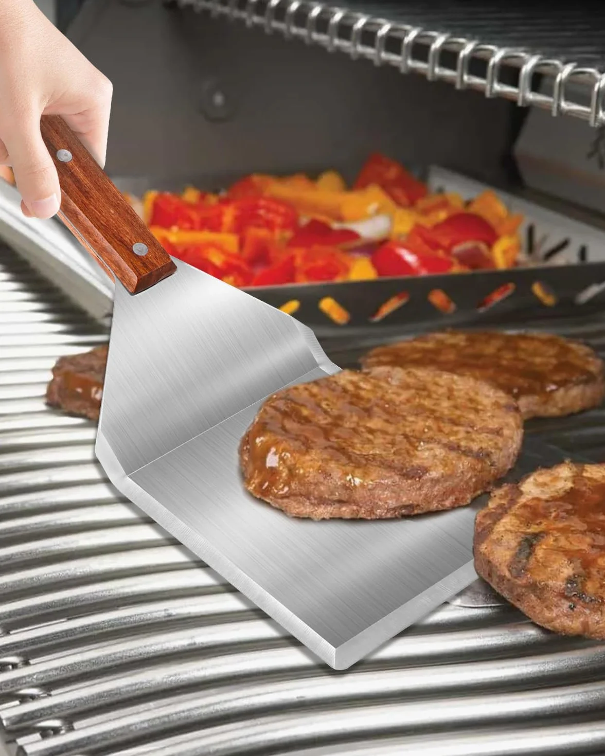 Set de Spatules Barbecue Acier Inoxydable avec Retourneur Grillades et Écraseur Burgers
