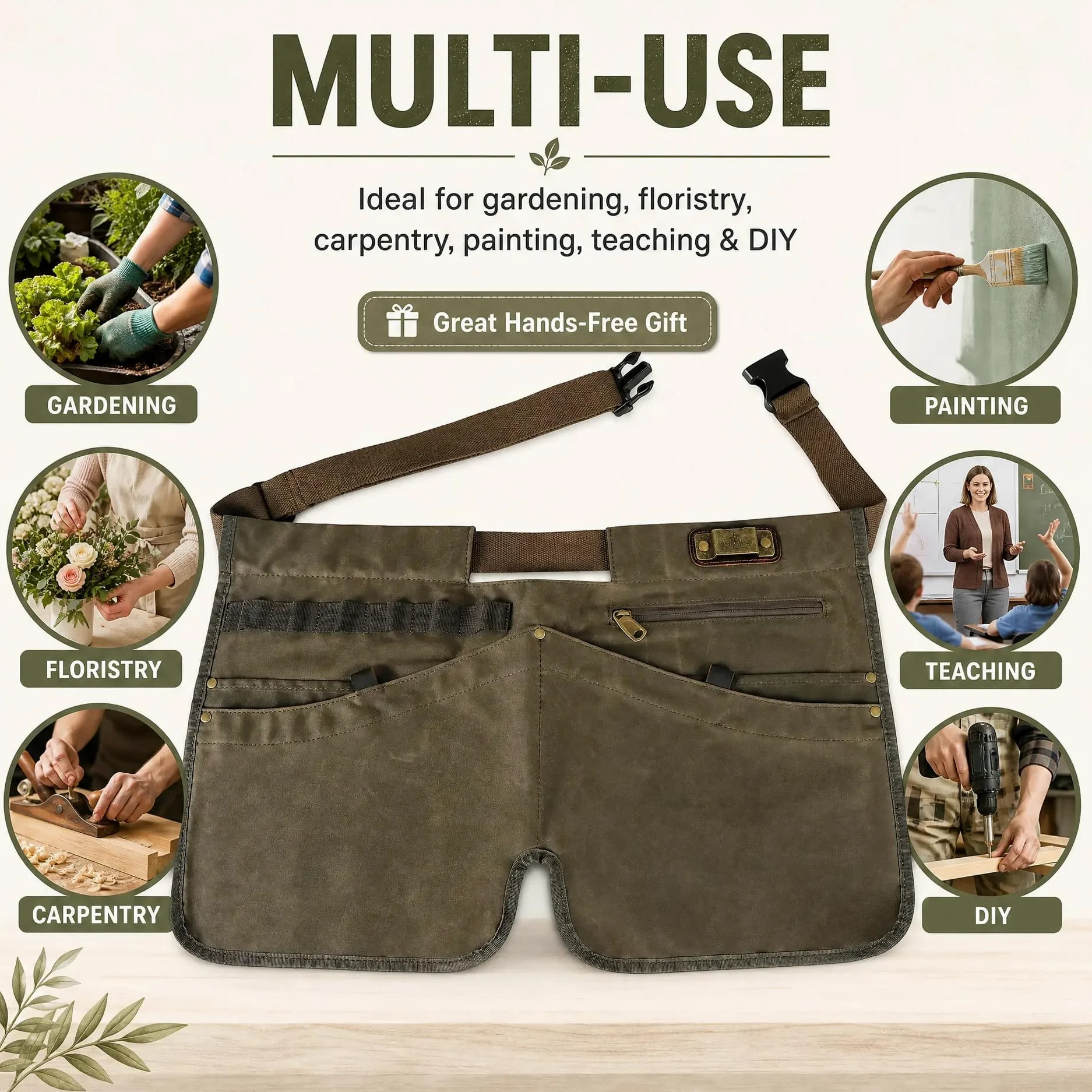 Tablier de jardin en toile cirée avec poches pour homme et femme, ceinture à outils de jardinage, tabliers de travail de charpentier